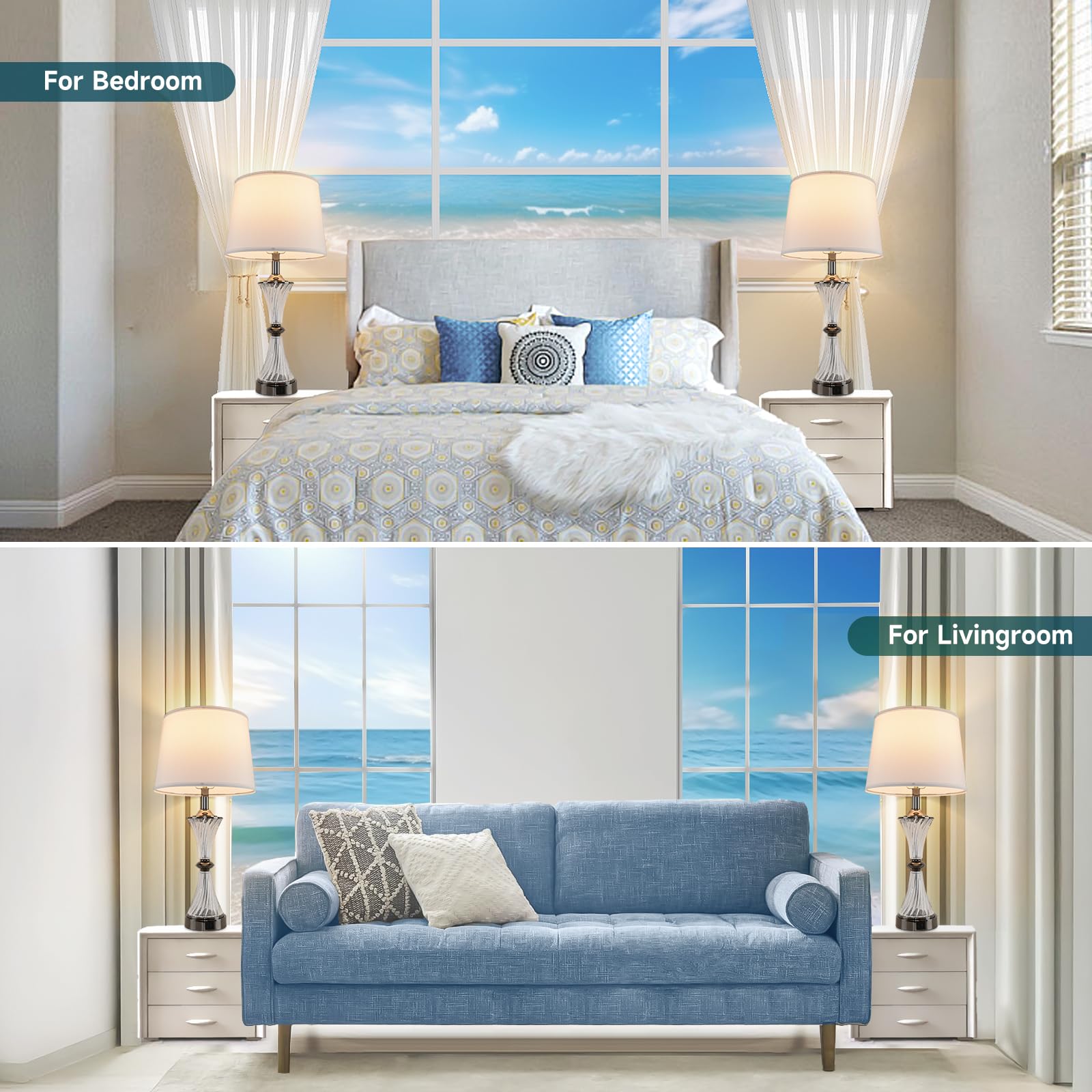 Bedside Crystal Lamps Touch Dimmable Table Lamps Modern Glass Table Lamp Led Lights Coastal Light Usb Powered Desk Lights Nights