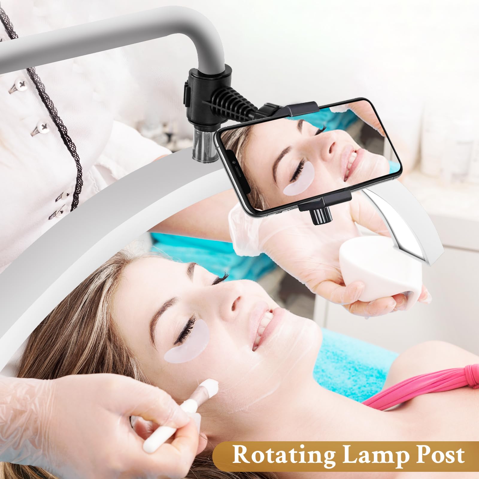 Lash Light For Eyelash Extensions, Led Half Moon Light For Lash Tech, Dimmable Floor Eyelash Lamp With Phone Holder For Esthetician, Tattoo Artists, Beauty, Skincare - Adjustable Brightness & Height