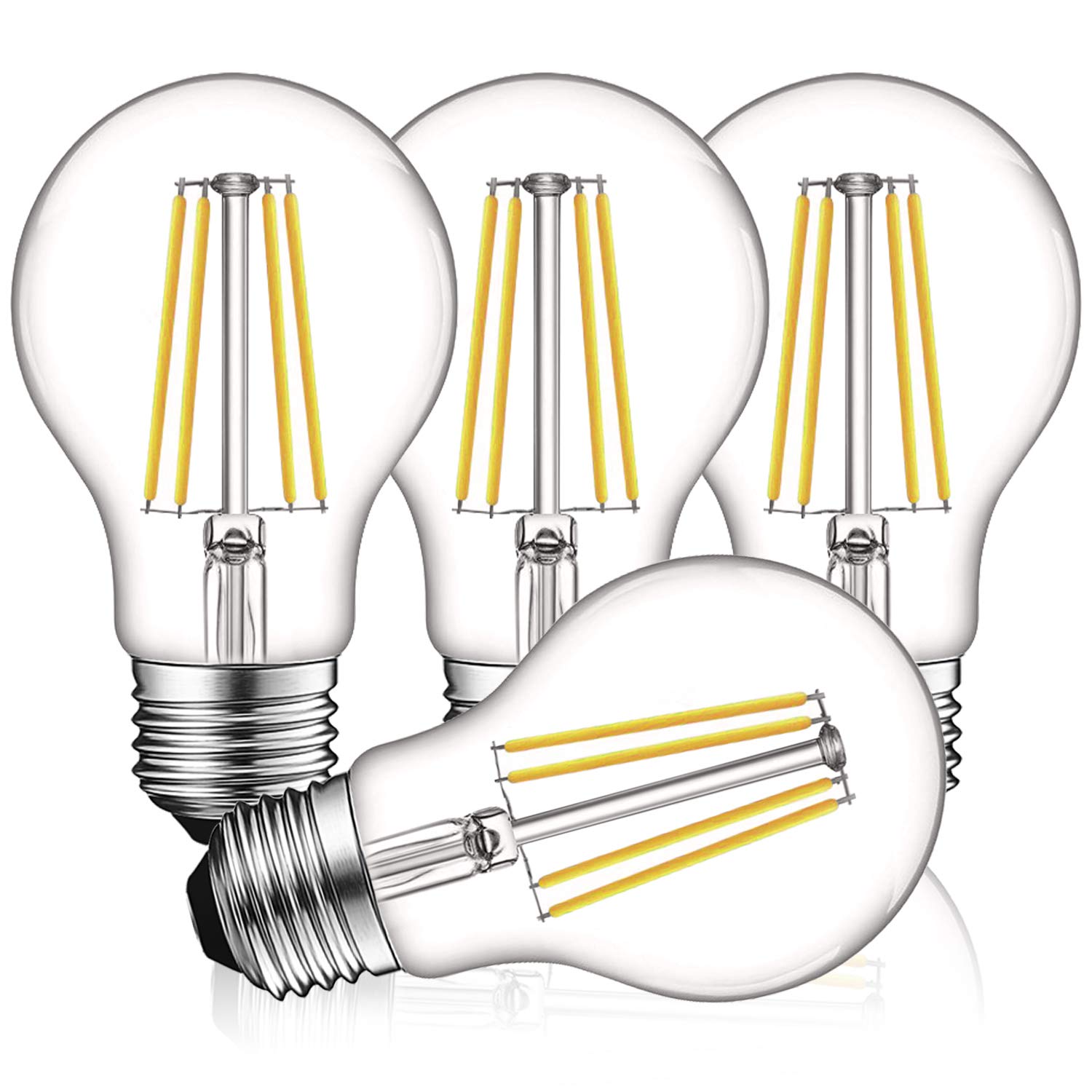 LUXRITE Vintage A19 LED Light Bulbs 60W Equivalent 5000K Bright White Dimmable 8W E26 Base 4 Pack