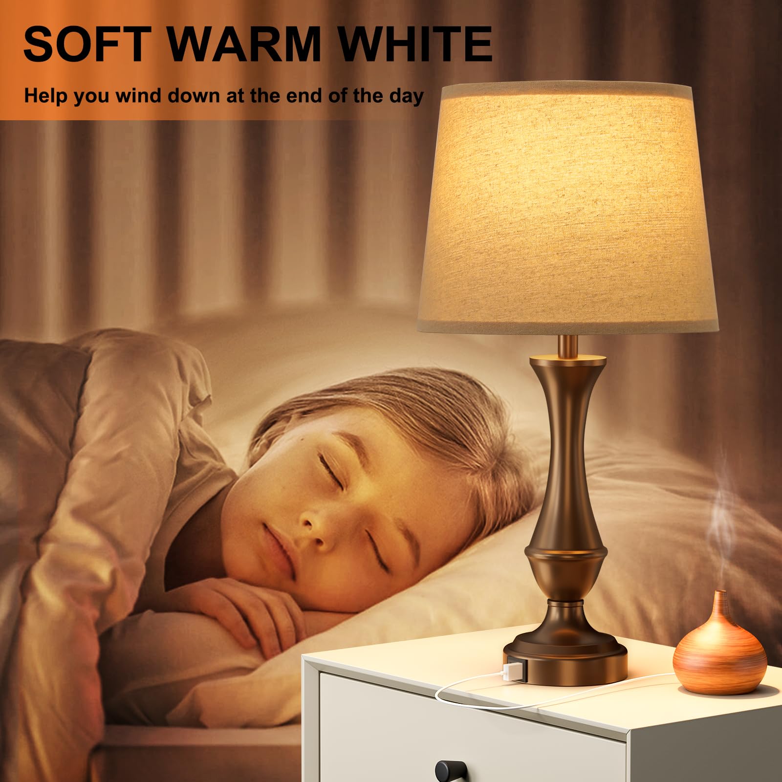 Seealle Upgraded Touch Lamps - Set of 2 Bedside Lamps with USB C+A, 3-Way Dimmable, Brown Shade & Base, Model 04078