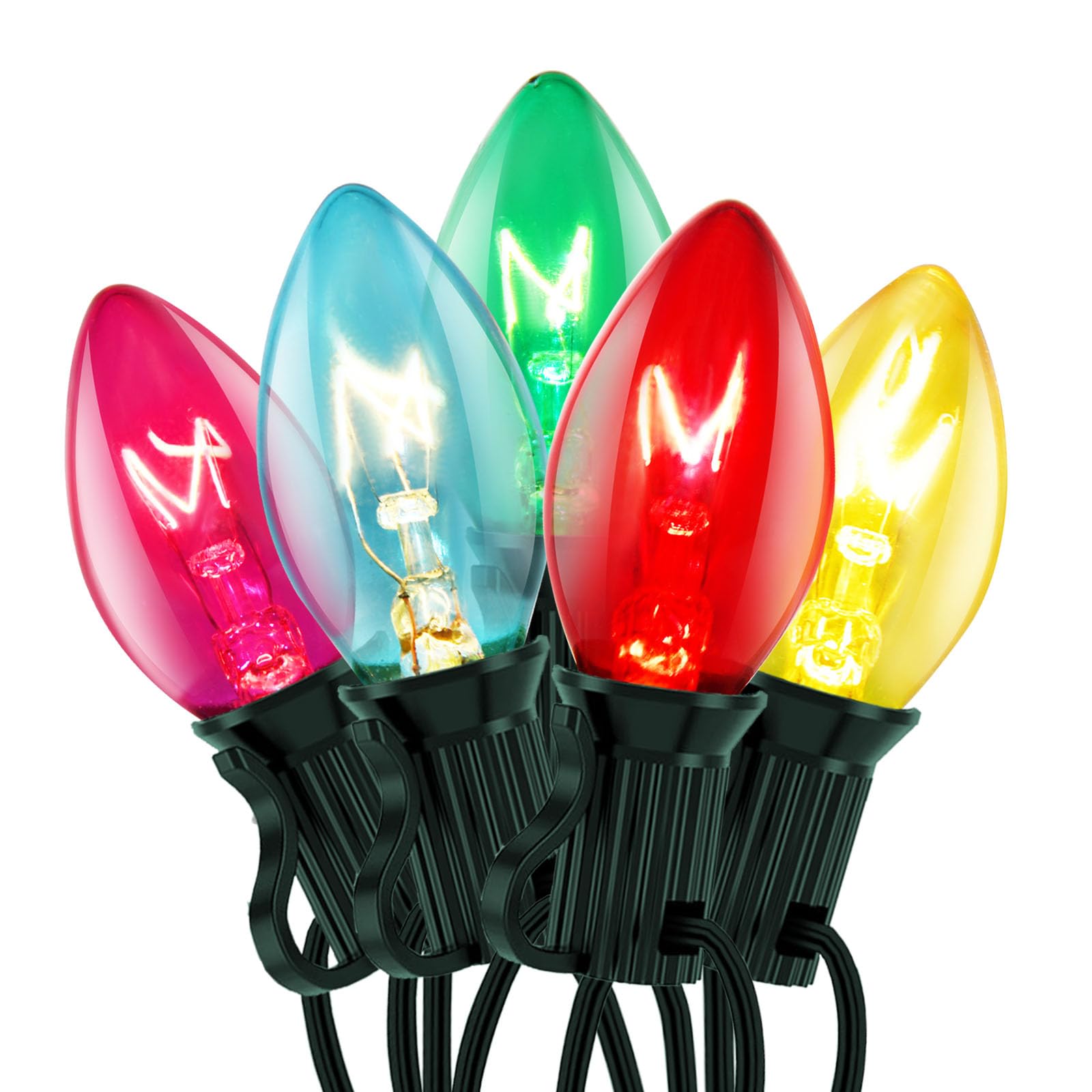 C7 Christmas Lights Outdoor, 25Ft Vintage Christmas String Lights with 27 Multicolor Clear Bulbs, Hanging Christmas Decorations 