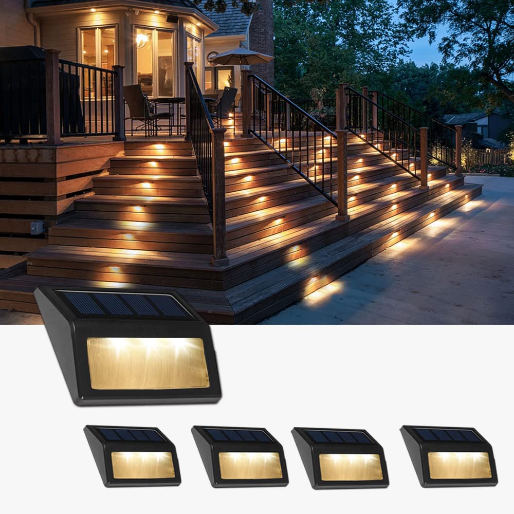 Follateas Solar Powered Deck Step Lights, Waterproof 4-Pack, Warm White, Ideal For Patio, Garden, Driveway, And Outdoor Lighting