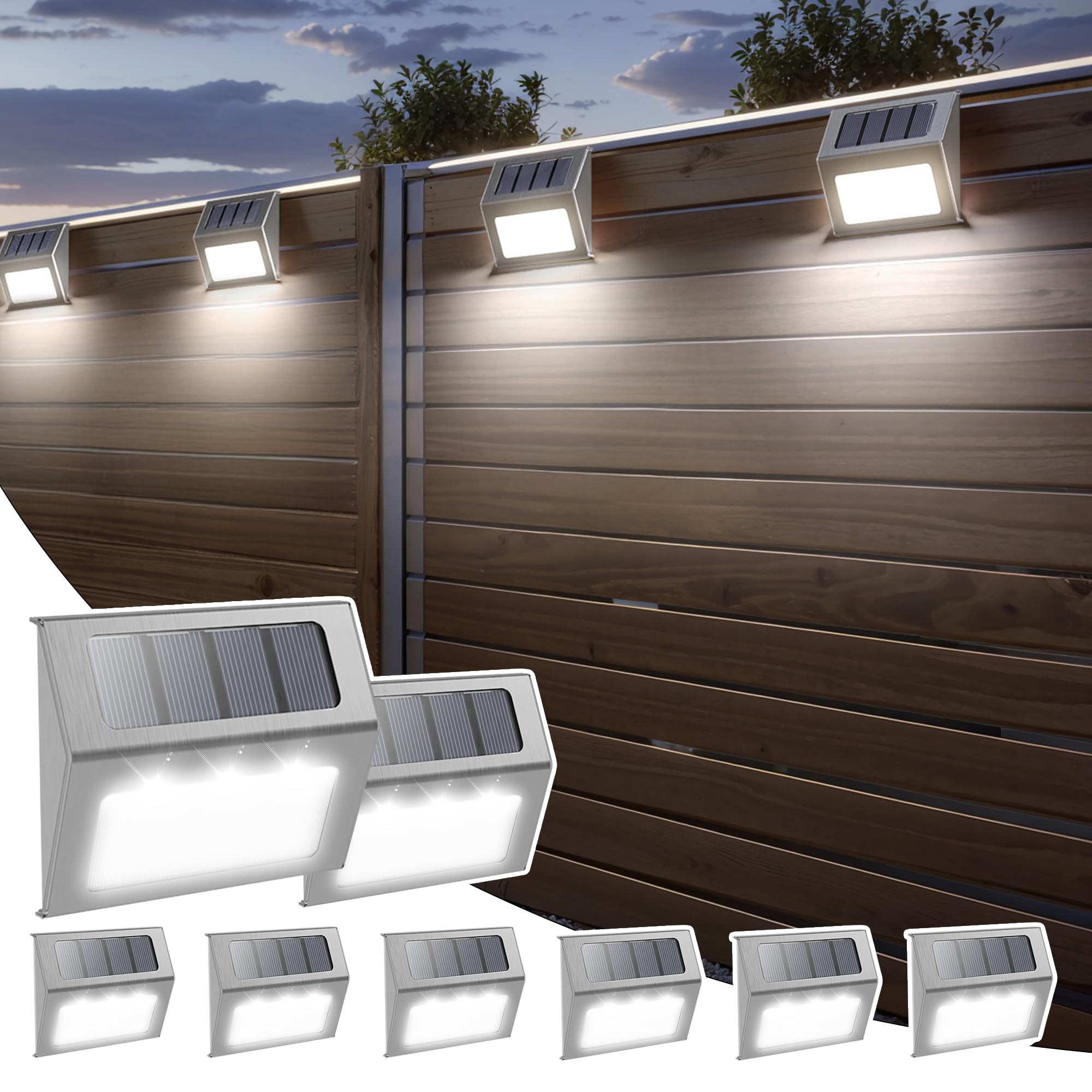 Otdair Solar Lights for Outside, 8 Pack Solar Deck Lights Outdoor, Waterproof Fence Solar Lights for Fence, Patio, Garden, Pathw