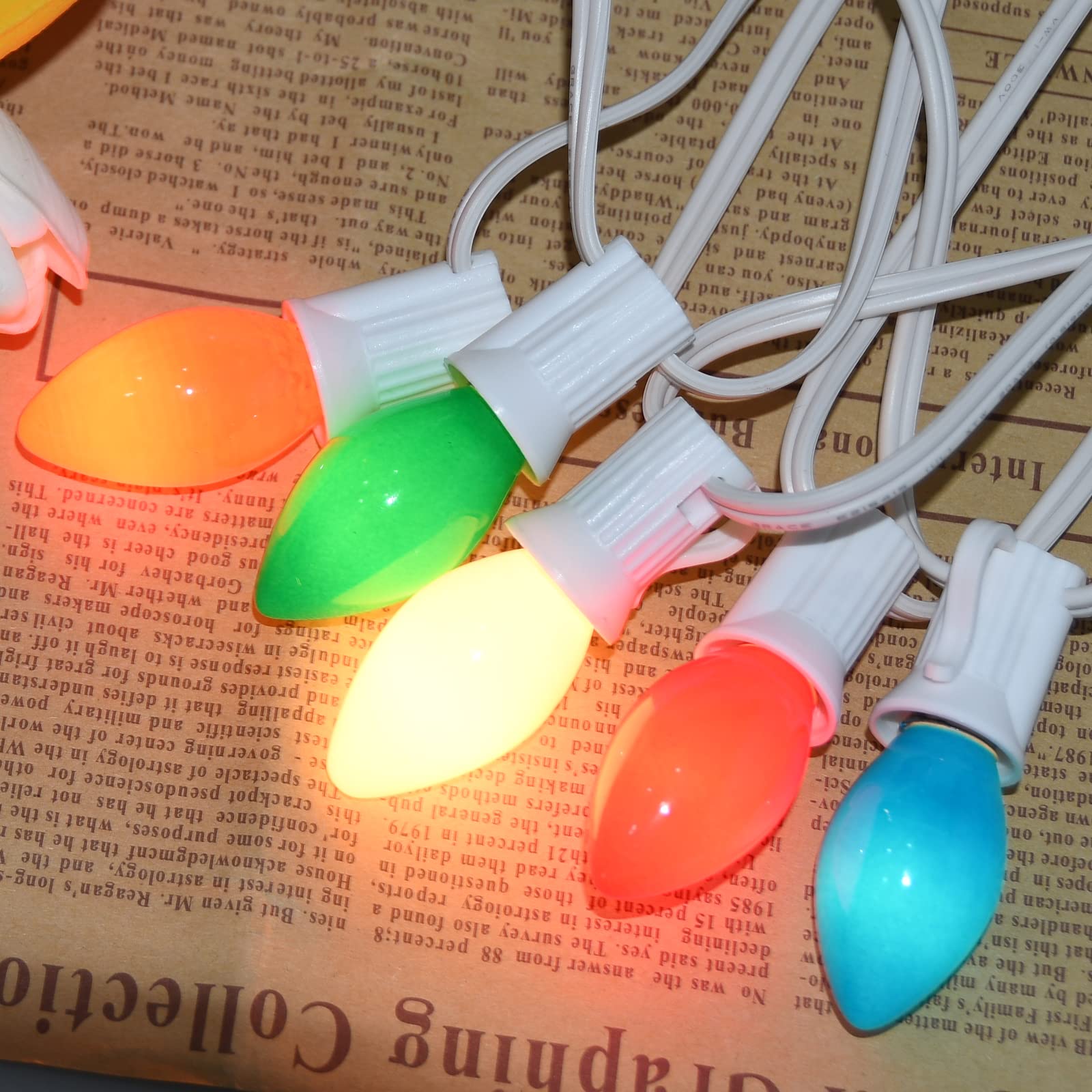 25Ft Christmas Lights Multicolor, C7 Vintage Christmas Lights With 27 Colorful Ceramic Bulbs, Hanging Outdoor Christmas Lights F