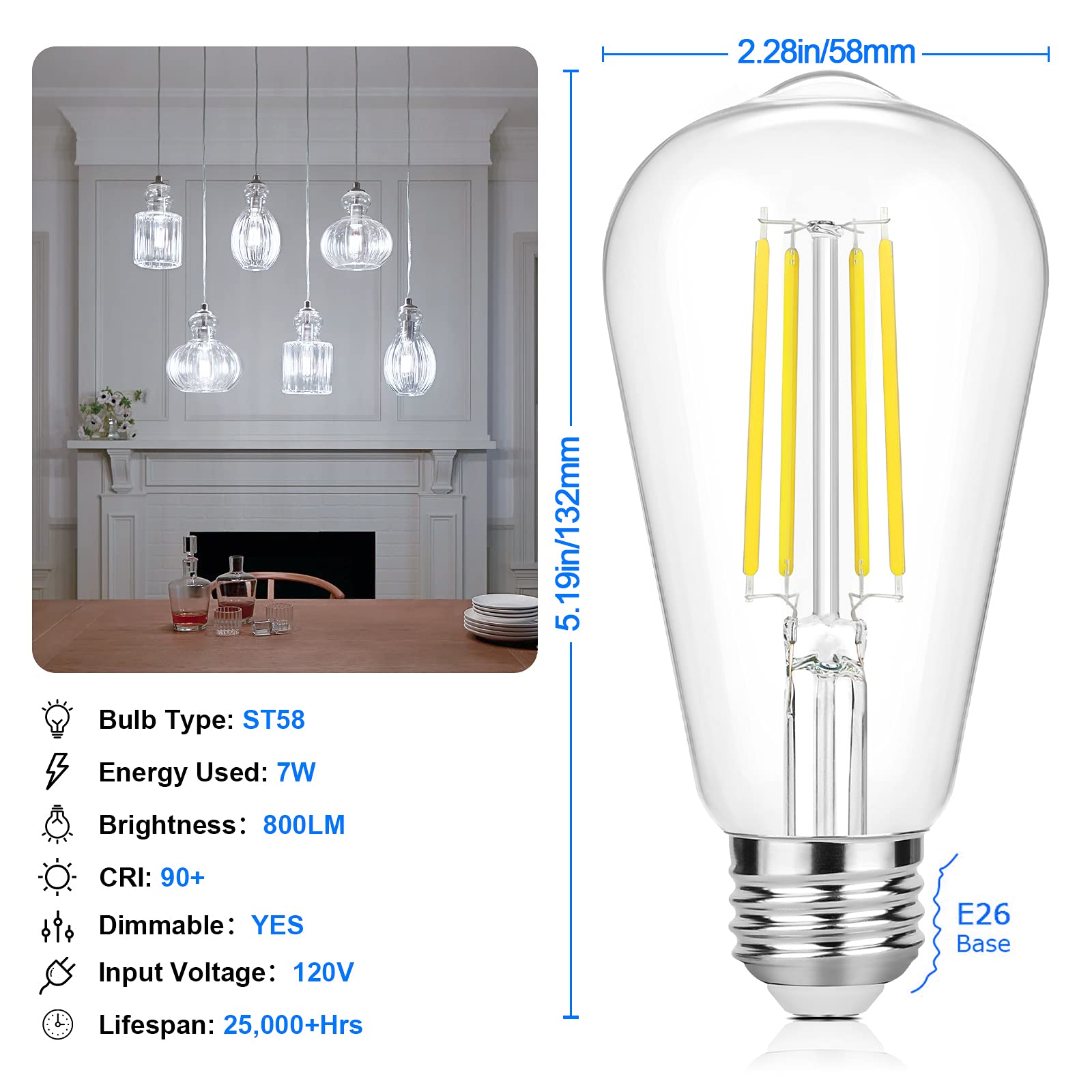 Sucolite Vintage Led Edison Bulbs 60W Equivalent Dimmable 7W, Daylight White, 12 Pack