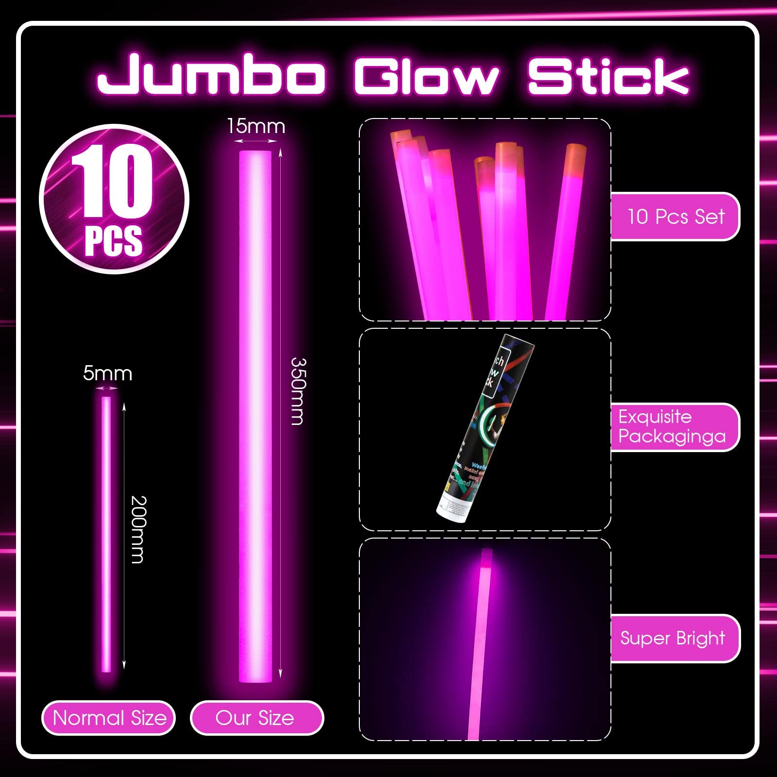 Lewtemi 10 Pcs 14 Inch Large Glow Sticks Christmas Jumbo Sticks Big Glow Stick Giant Light Stick Emergency Light Stick For Campi