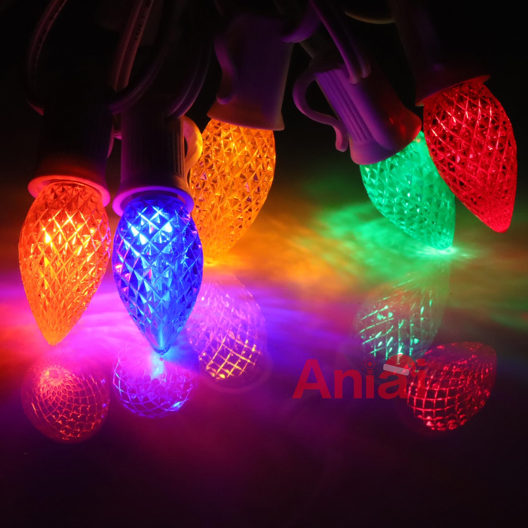 Aniai C7 LED Christmas Light Bulbs - 25 Count Multicolored Replacement Bulbs with E12 Base for Outdoor String Lights