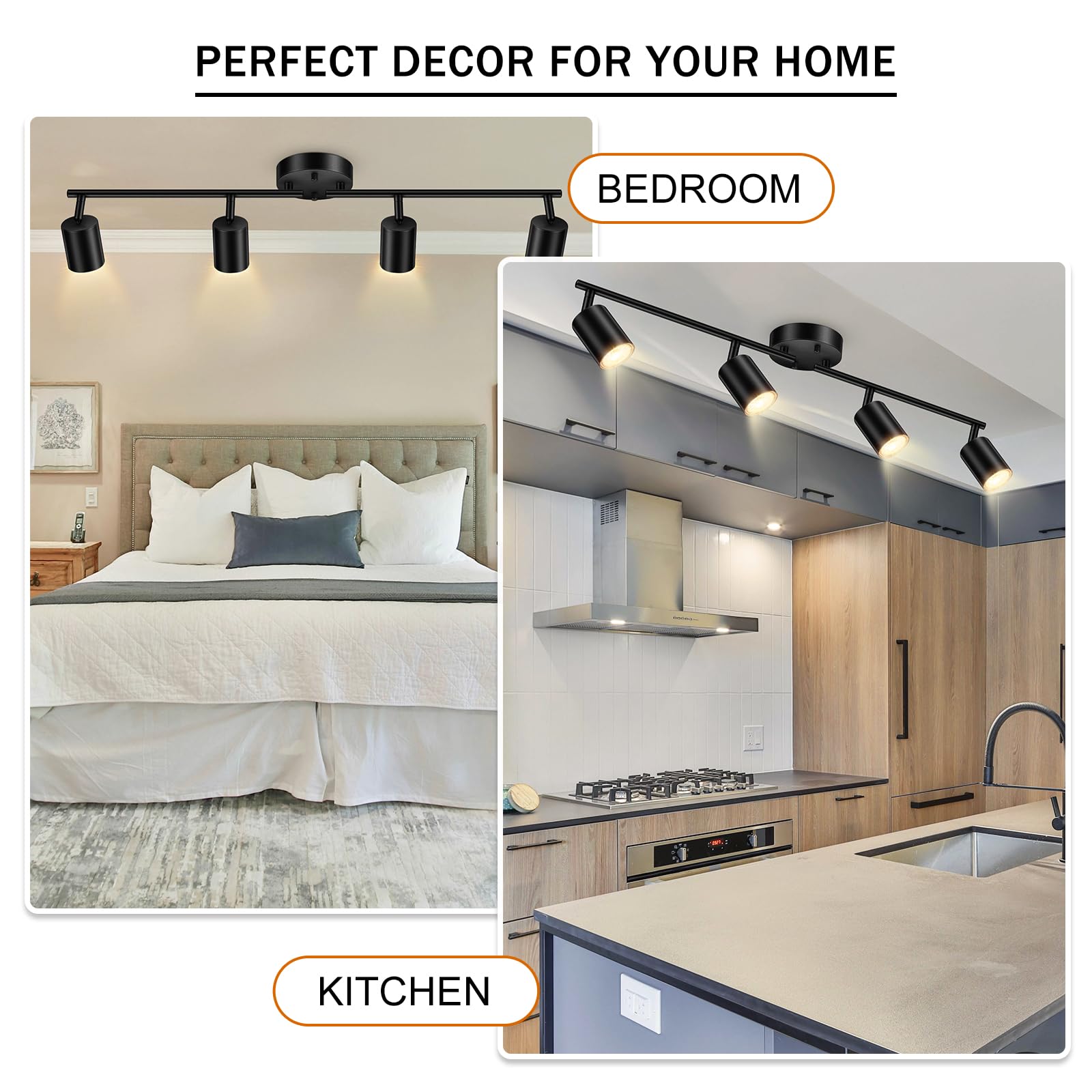 Track Lighting Fixtures Ceiling Black, Kitchen Ceiling Lighting Fixture, 30'' 4-Light Track Light Kit, Led Ceiling Spot Lights W
