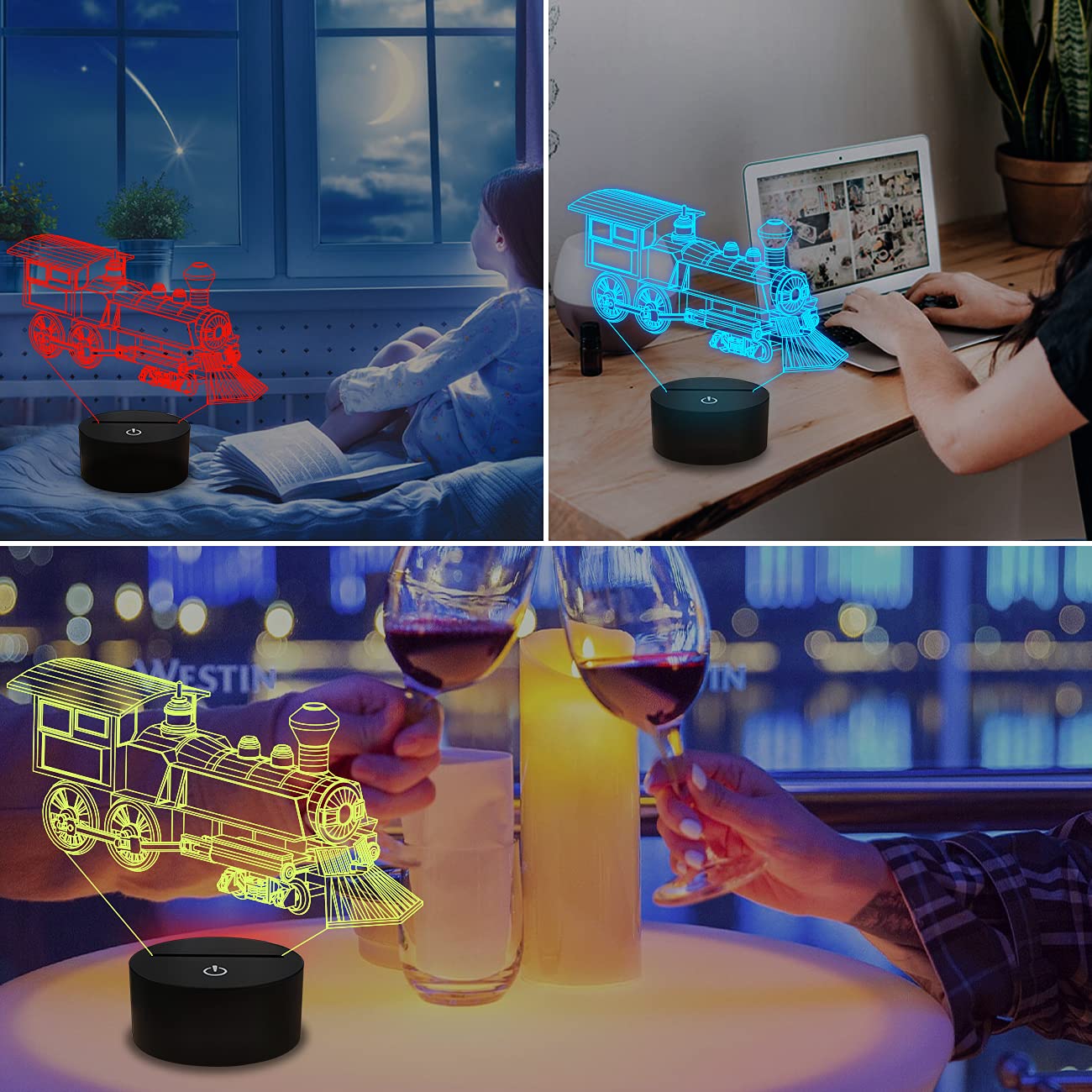 FULLOSUN 3D Train Night Light - 16 Color Changing with Remote, Acrylic, Blue, Model FS-2810-9999, Perfect for Kids' Bedroom Decor