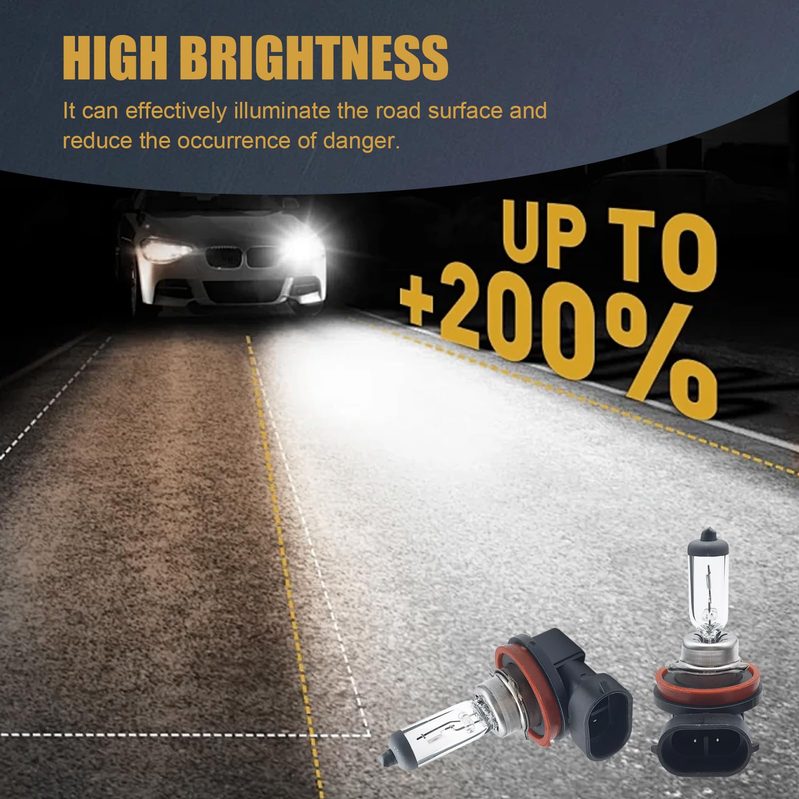 gunhunt Halogen Bulb, 12V Quartz Lamp, Ultra-bright Beam, 2 PCS, H8 Model, Warm White Light, Plug and Play, Universal Car Lighting