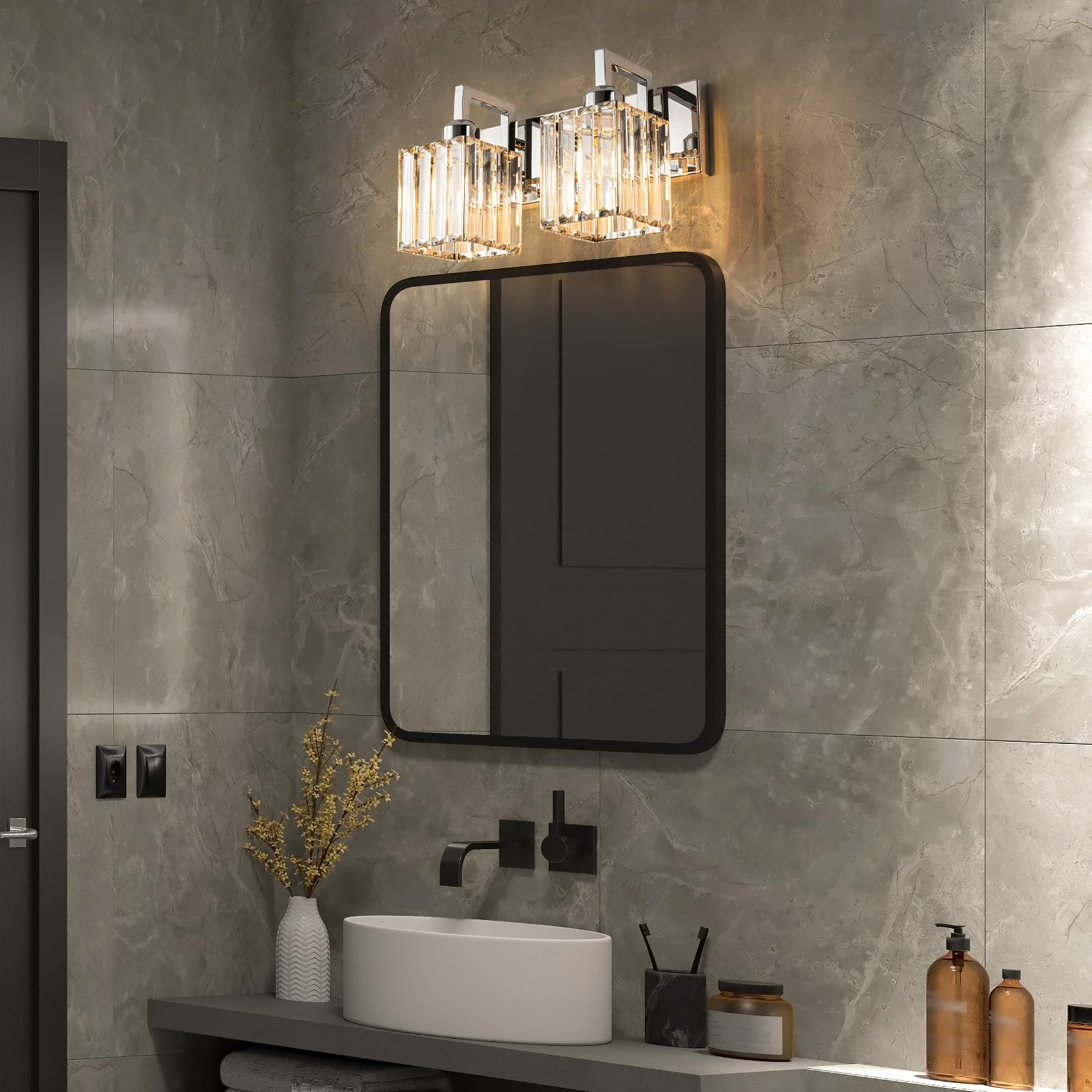 Fdpby 2-Light Modern Bathroom Vanity Light Chrome Crystal Wall Lamp Jw-003