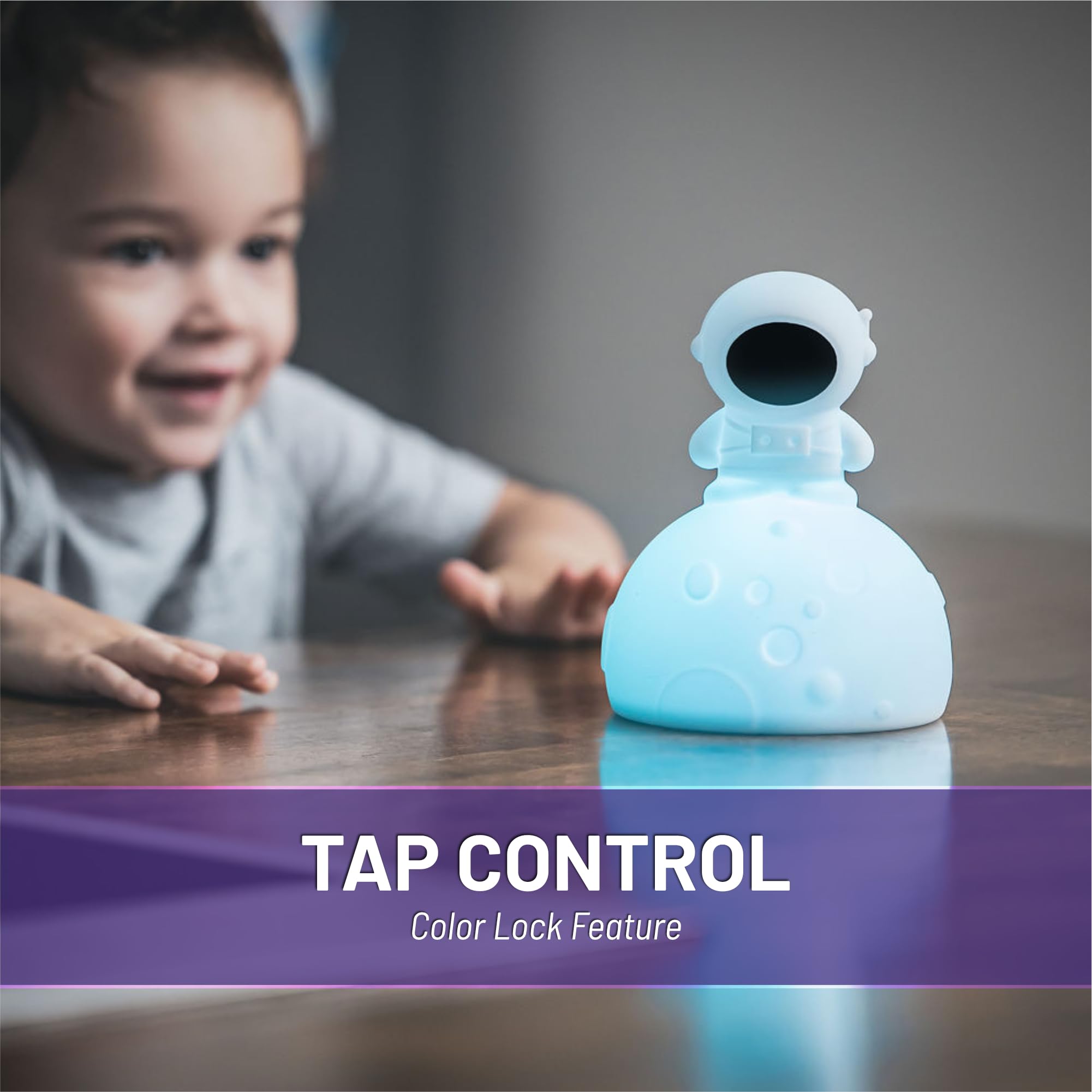 Lumipets Junior Astronaut Night Light - Soft Silicone, 8 Colors, Cordless, Portable, White