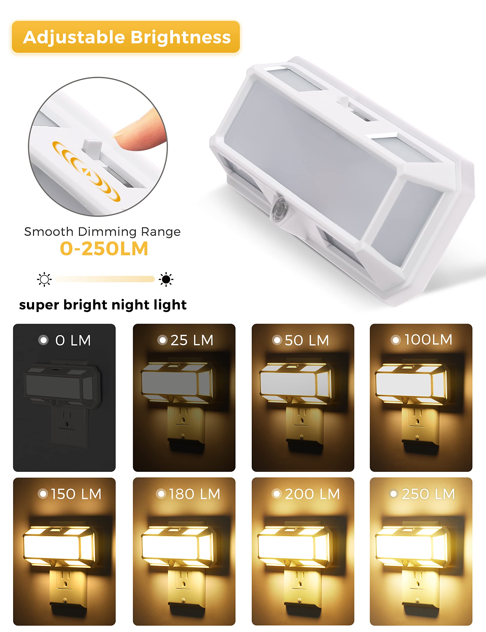 L LOHAS LED Night Light, 0-250LM Dimmable LED, Soft White, 2 Pack, Plug-in Wall, Model A-GY-065-02-US-2