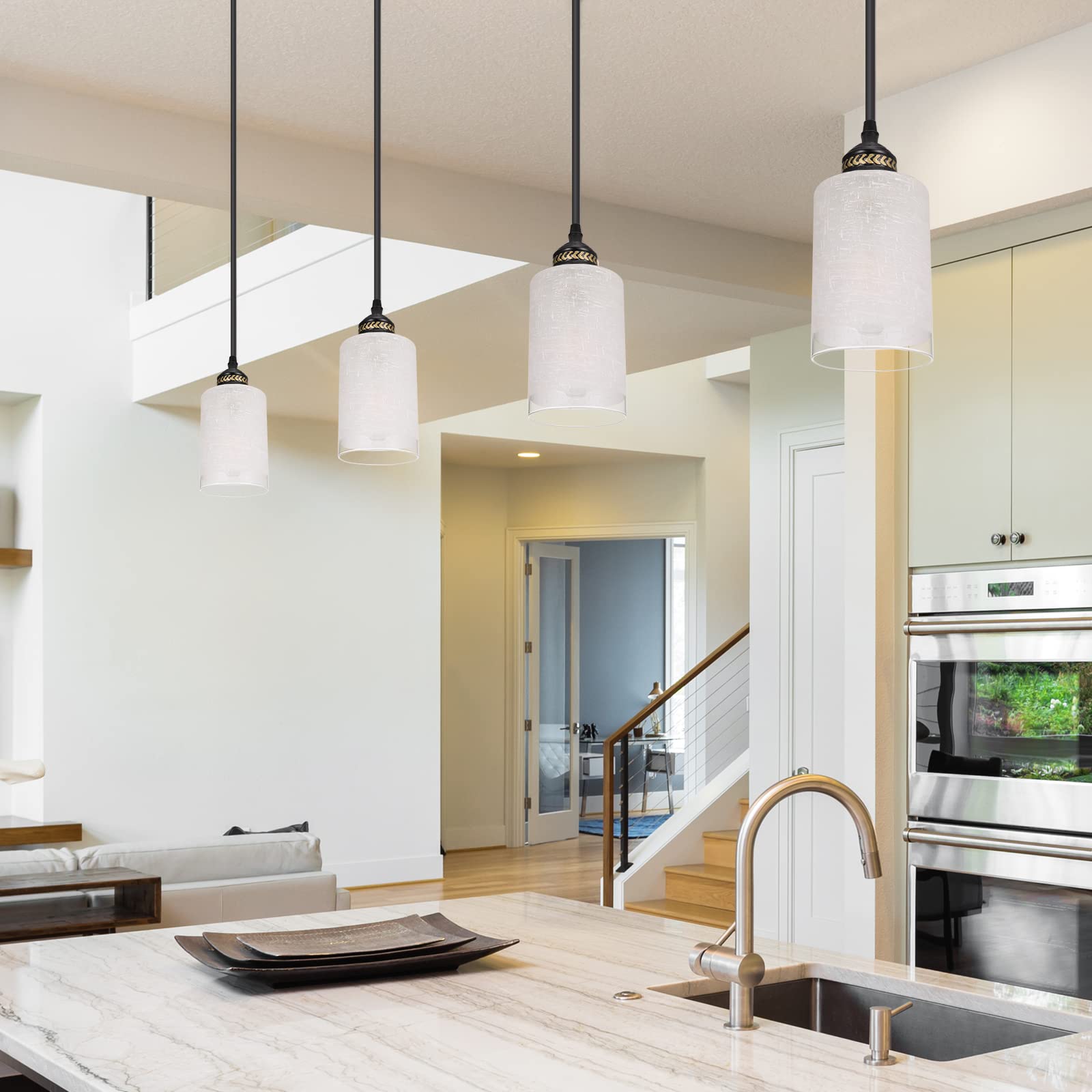 Canomo 6 Packs White Linen Frosted Glass Lamp Shade, 6 x 4 Cylinder Light Fixture Replacement Globe or Cover with 1-5/8-Inch Fit