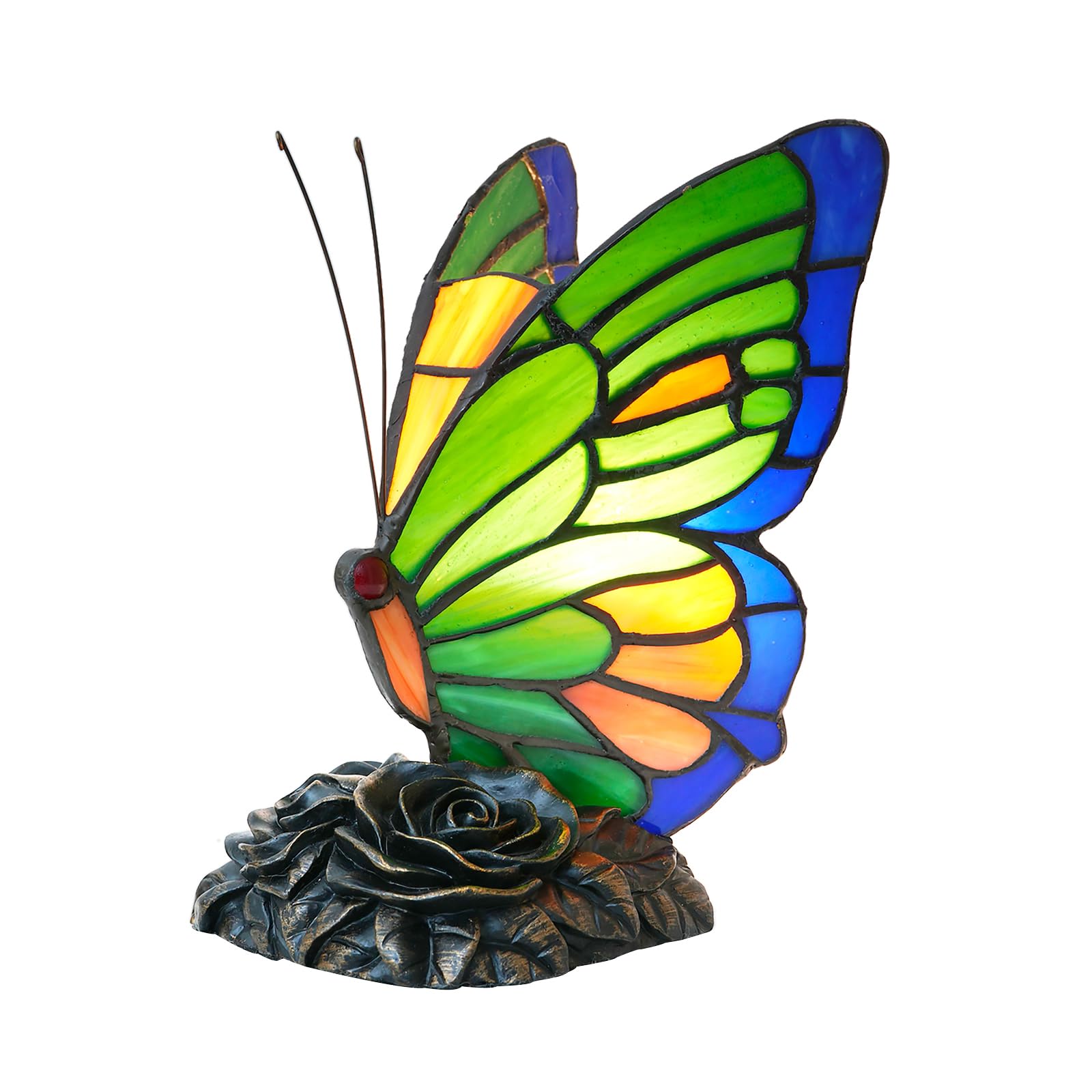 NUODITOS Bedside Table Lamp Tiffany Style Blue Green Butterfly Nightstand Light Small Stained Glass Lamp for Bedroom Living Room