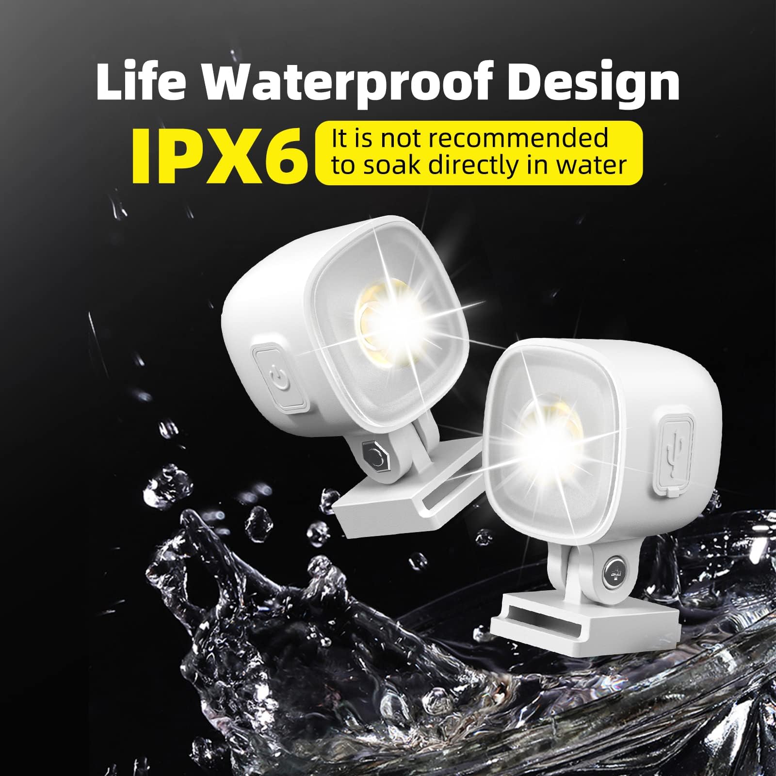 HalfofLife Rechargeable LED Headlights for Crocs, Waterproof, 3 Light Modes, 2 PCS, White, Model HOL-BDXD-2PCS-WH-US