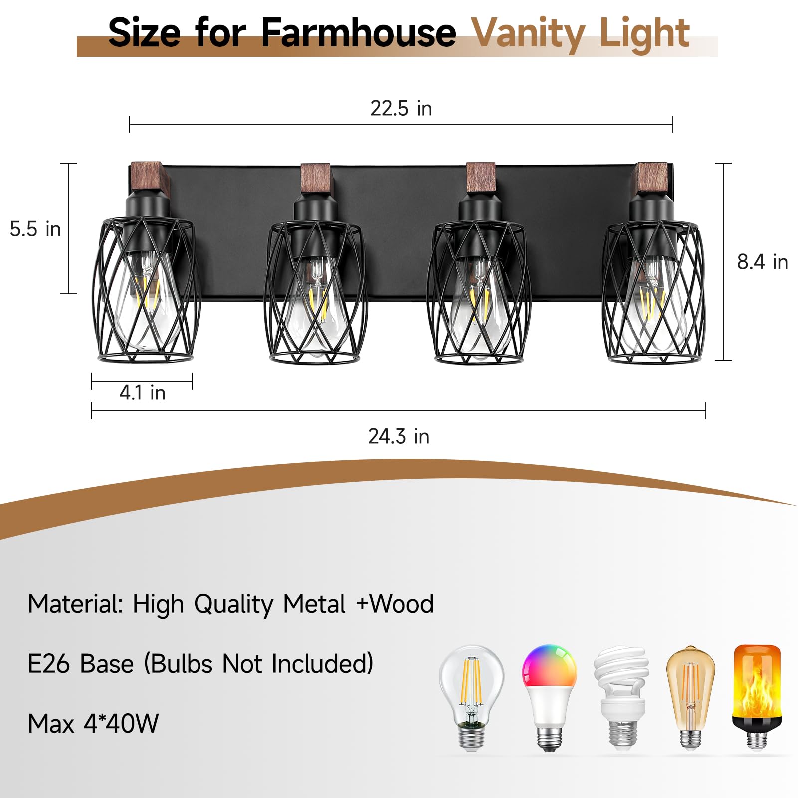 DIKAIDA 6-Light Bathroom Vanity Light, Rustic Black Metal Wall Sconces, Model DKD-222-6