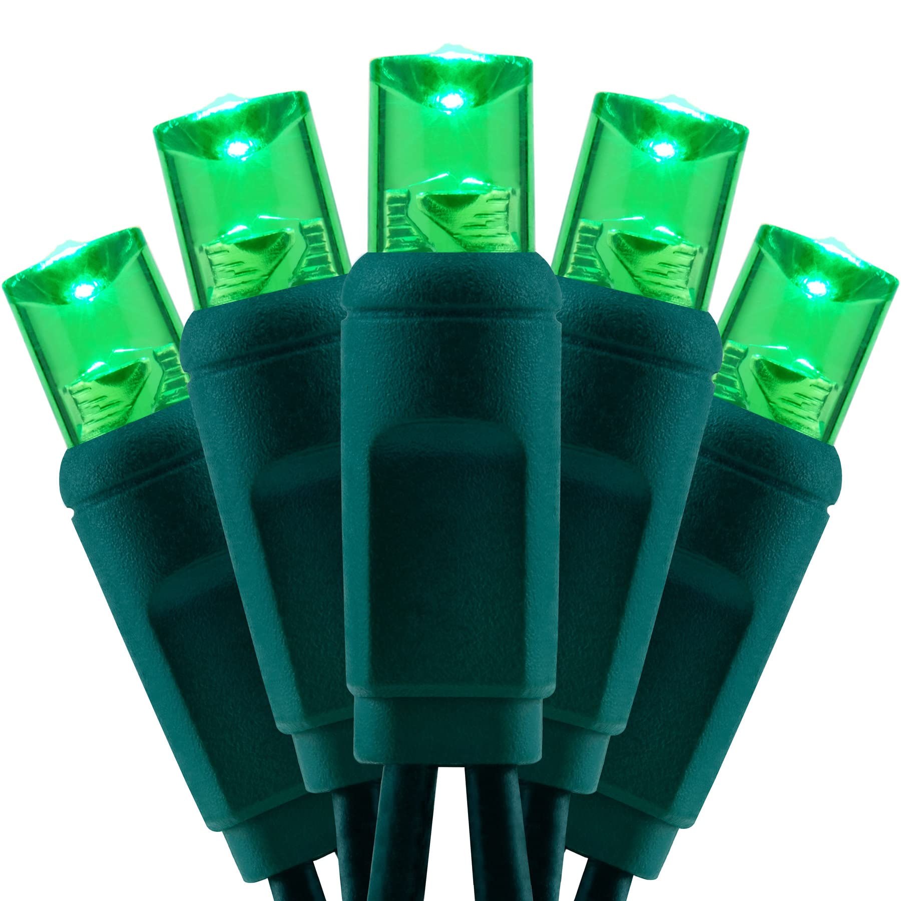 YULETIME Green 5MM LED Christmas Lights, 33 ft 100 Count 4'' Spacing One-Piece High Waterproof Wide Angle UL Certified String Li