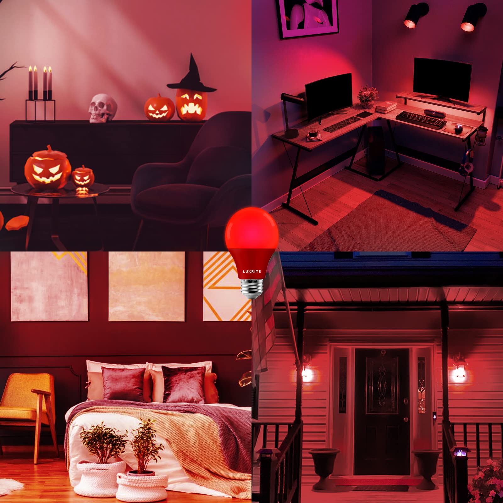 LUXRITE A19 LED Red Light Bulb, 60W Equivalent, Non-Dimmable, E26 Base, 1 Count, UL Listed