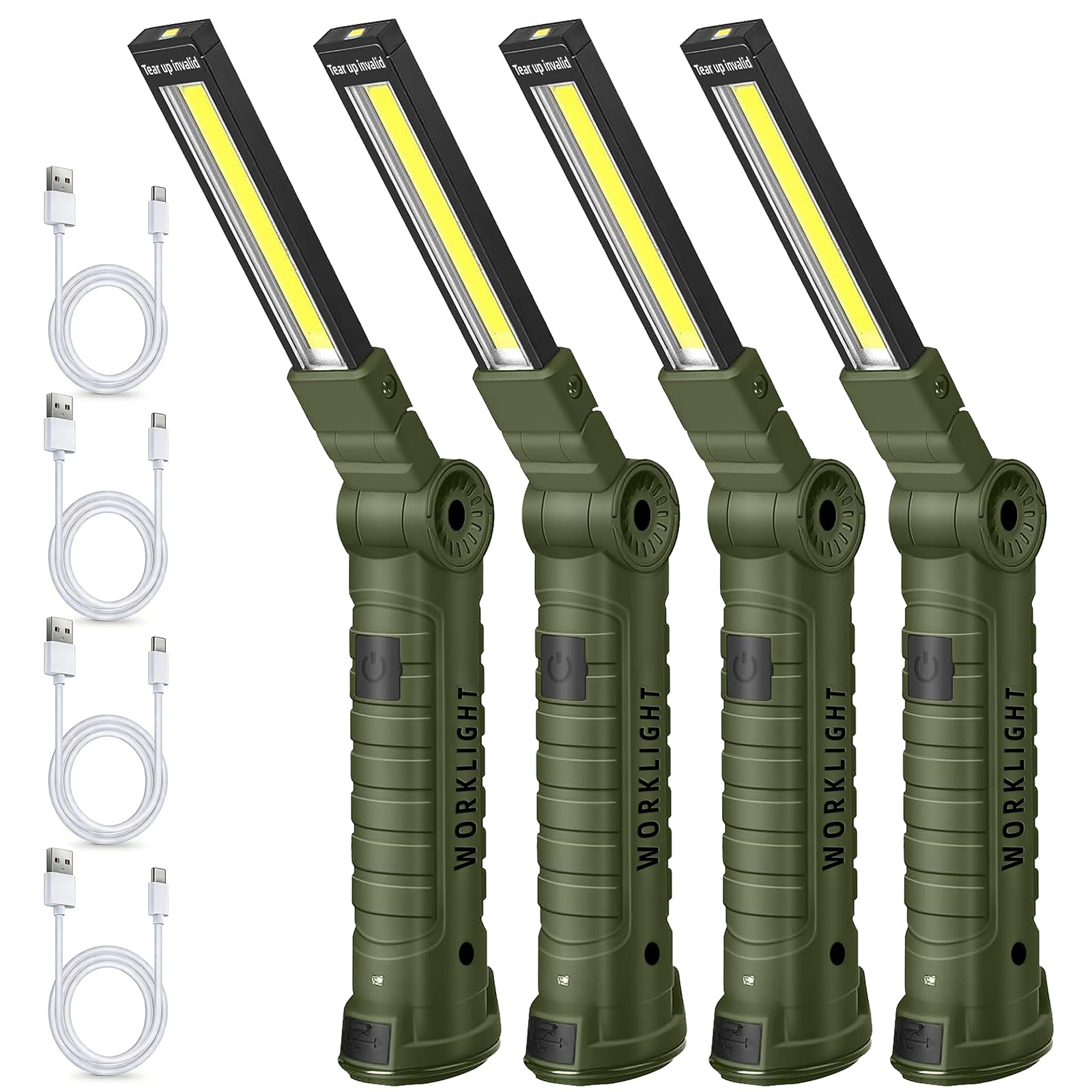 LED Work Light Rechargeable Flashlight  Tool Gifts for Fathers Day Dad Husband Men Boyfriends Him Mechanic Grill Light Inspection Lamp Magnetic Base 5 Modes 360 Rotate Car Emergency Repair Green 4PCS