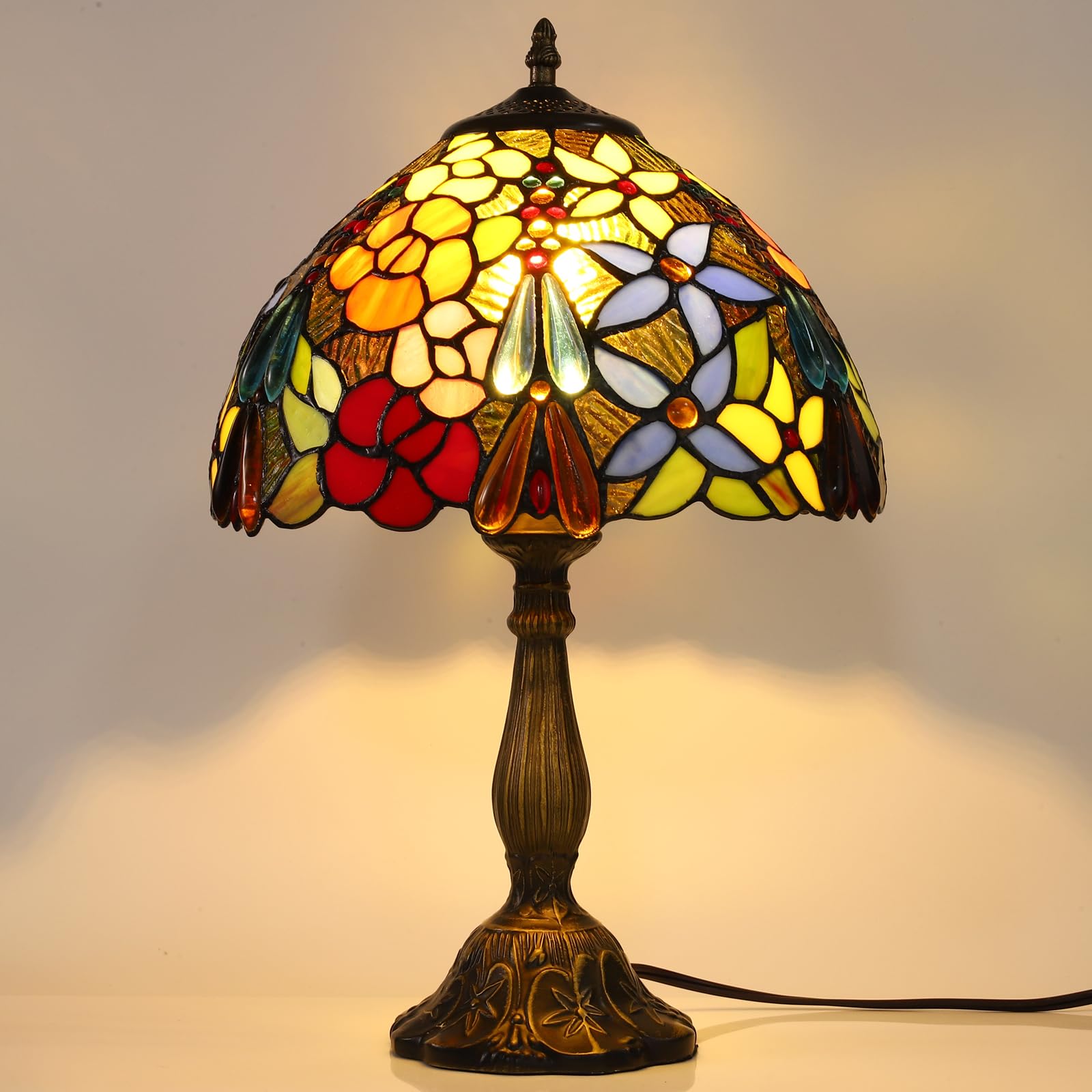 Tiffany Table Lamps For Bedroom Bedside Nightstand 12X1218 Inch Tall Rose Flower Grape Stained Glass Table Lamp For Living Room