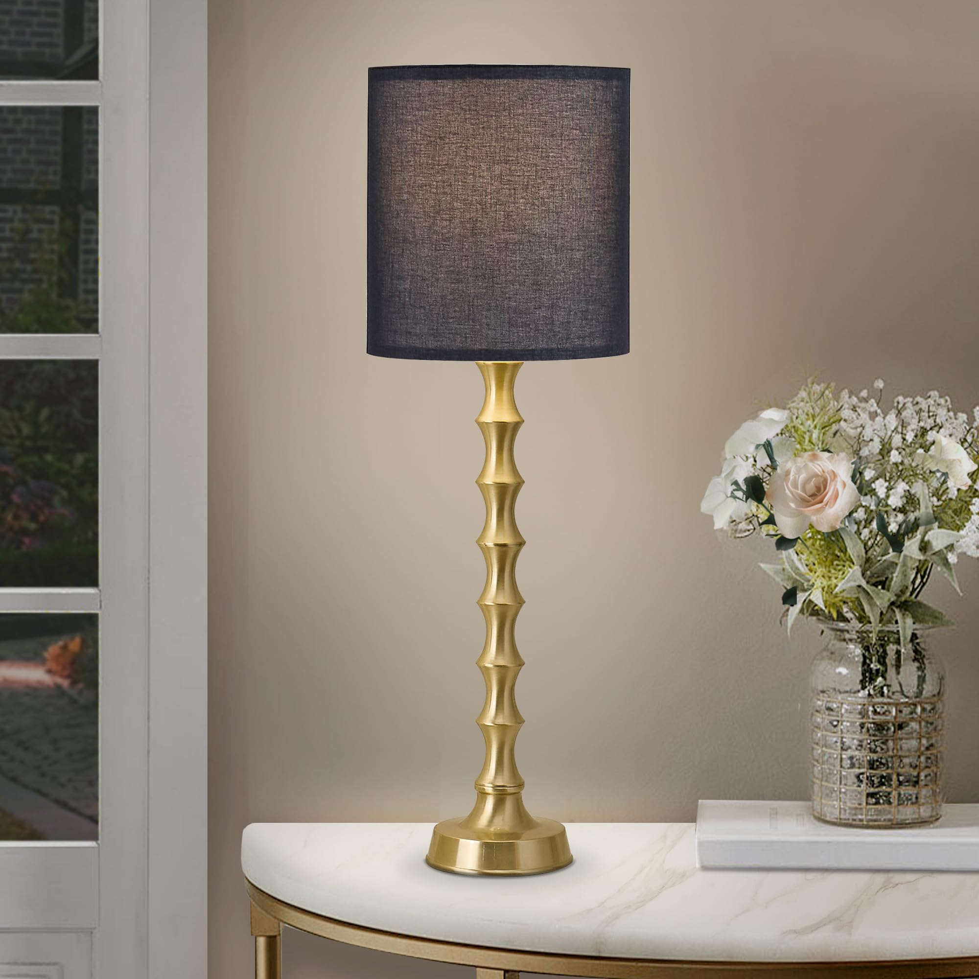 EUO Gold Table Lamps Set of 2, 30.5" Tall Modern Black & Gold Design, Buffet Style, Model TL2PK-011-PBK