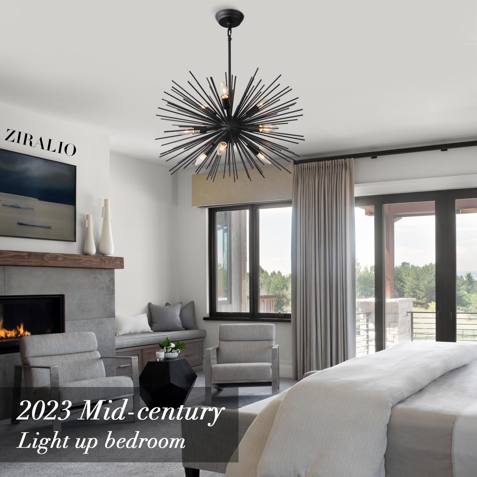 Ziralio Black Sputnik Chandelier Modern 9-Light Dining Room Chandelier Light Fixture For Living Room, Bedroom, Foyer, Kitchen, 24In 13Lb Solid Metal