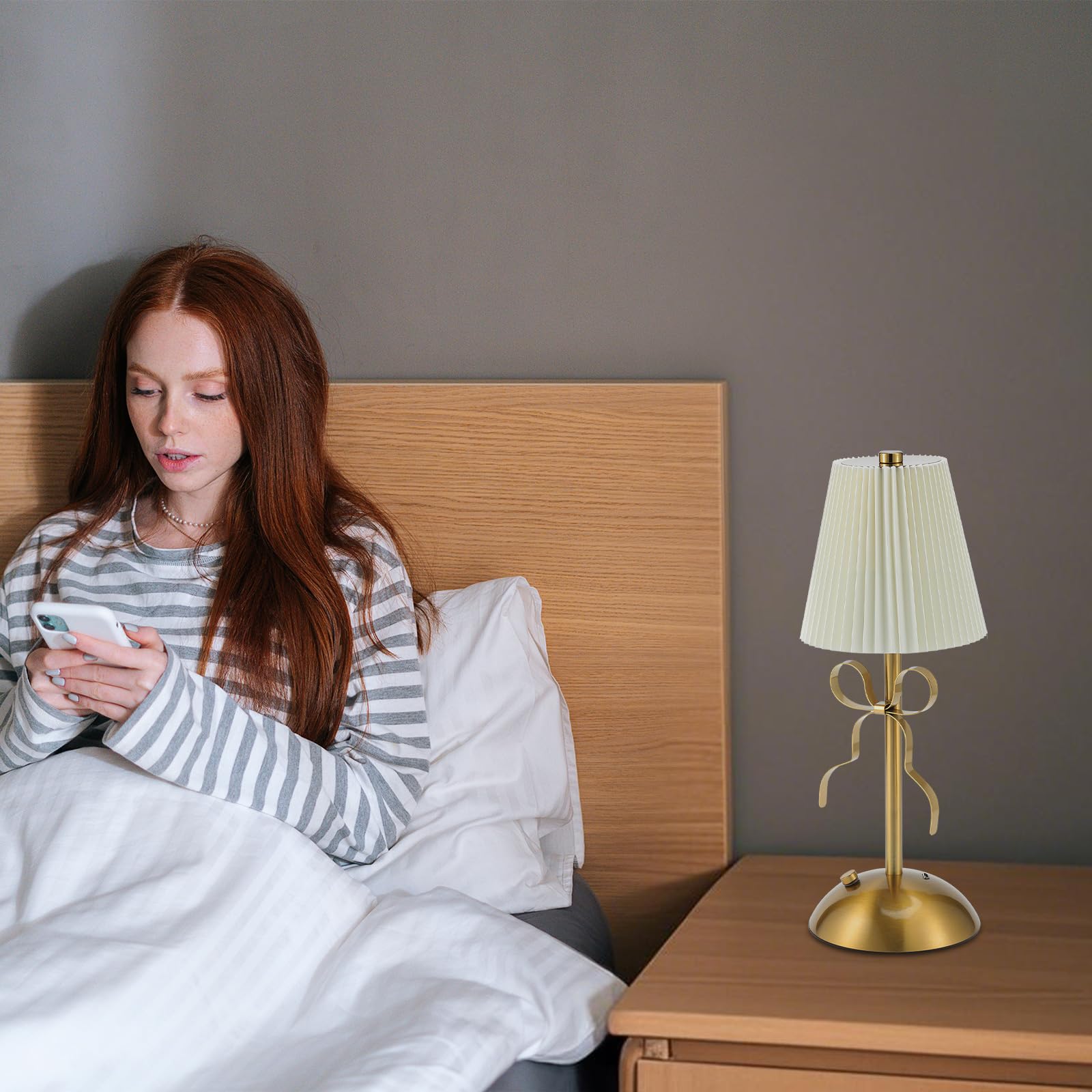 Kittmip 2 Pack Small Gold Bow Table Lamp 12 Inch For GirlS Bedroom Cute Coquette Bow Table Lamp With Fabric Shade Modern Decorative Bedside Light Small Princess Desk Lighting Boho Living Room(White)