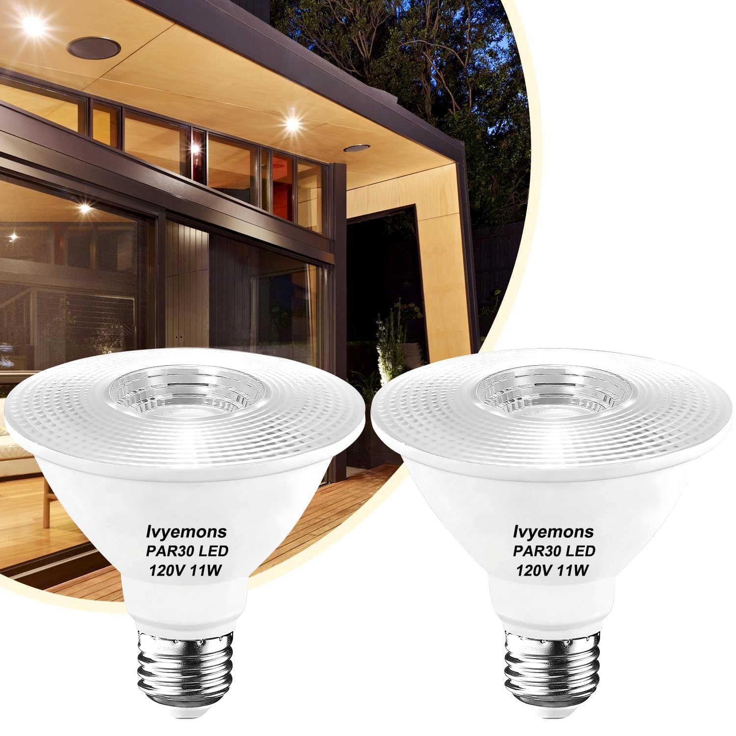 Ivyemons 2 Pack PAR30 Short Neck LED Bulb, 2700K Warm White, 11w E26 Waterproof Flood Light Bulb(75 Watt Equivalent), 850 Lumens