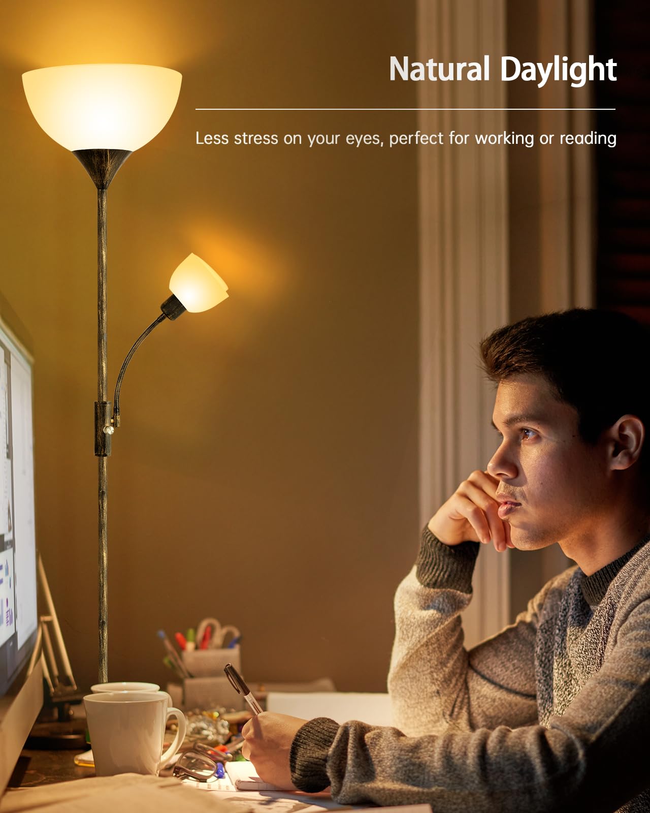 Boostarea Floor Lamps For Living Room, Standing Lamp, 71'' Torchiere Floor Lamp With Reading Lamp, 3 Way Switch, Corner Floor La