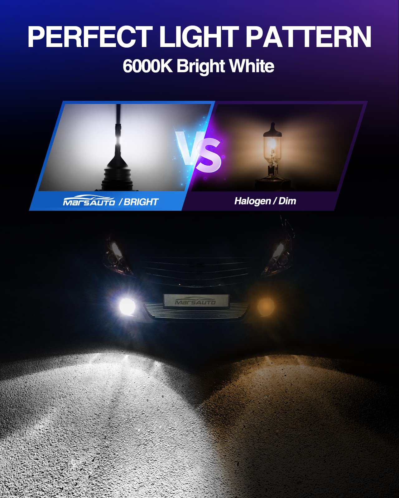 Marsauto H10 LED Fog Light Bulb, 6000K Cool White, 360° Illumination, Non-polarity, Pack of 2