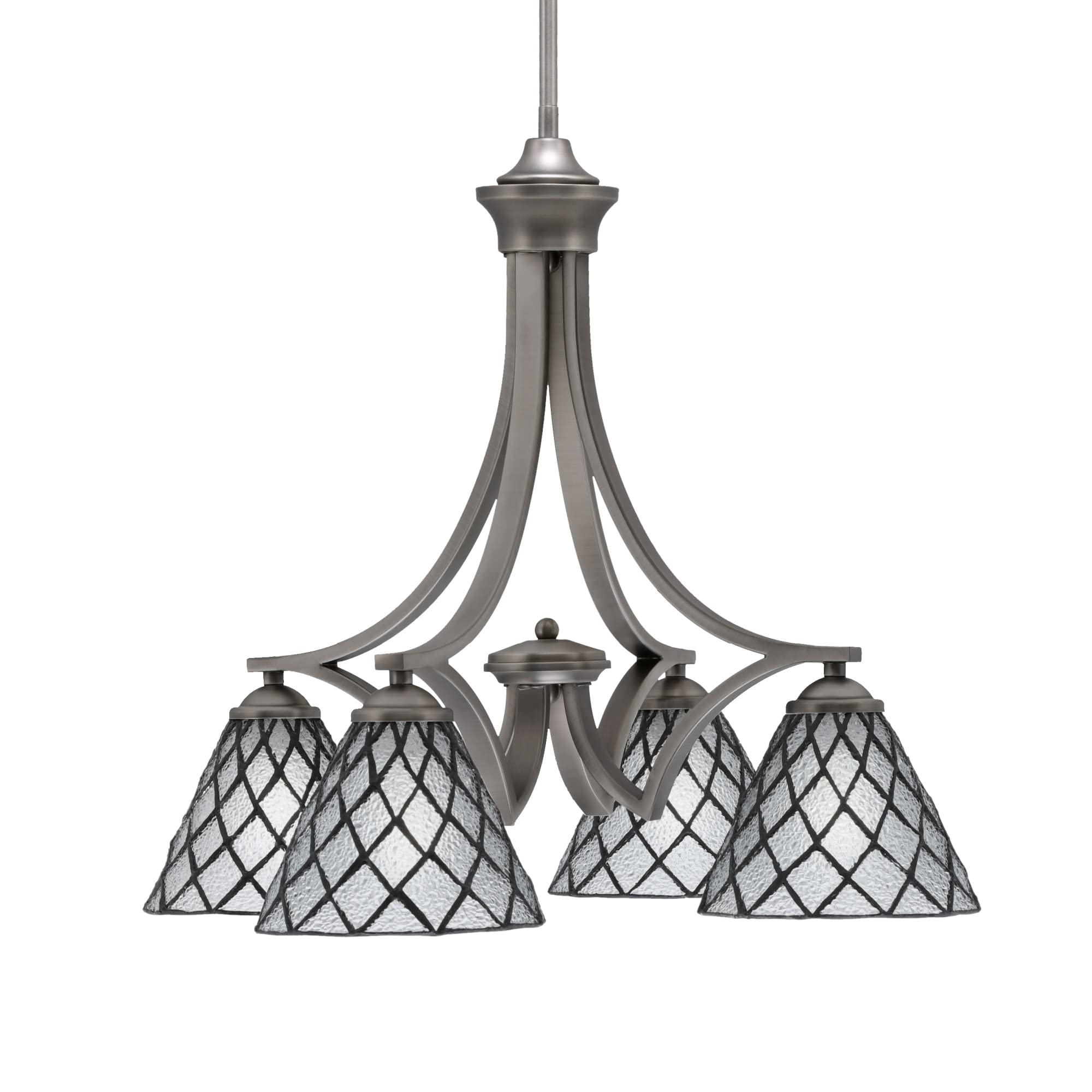 Toltec Lighting Zilo Downlight, 4 Light, Chandelier in Graphite Finish with 7&quot; Diamond Ice Art Glass
