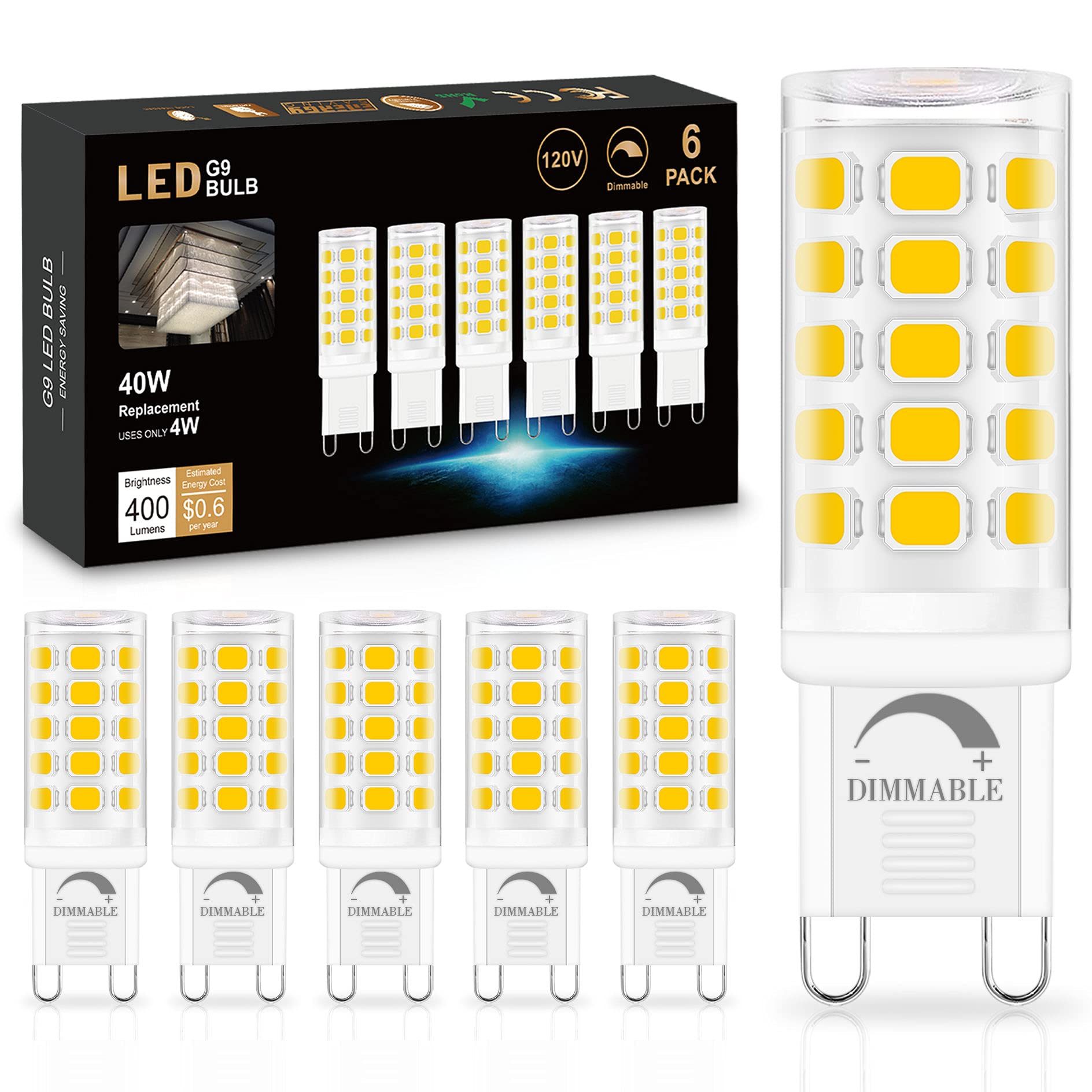 Sailstar G9 LED Bulb Dimmable 4000K Natural Daylight 12 Pack, 4W Ceramic Bi Pin Base, 120V, 400 Lumen