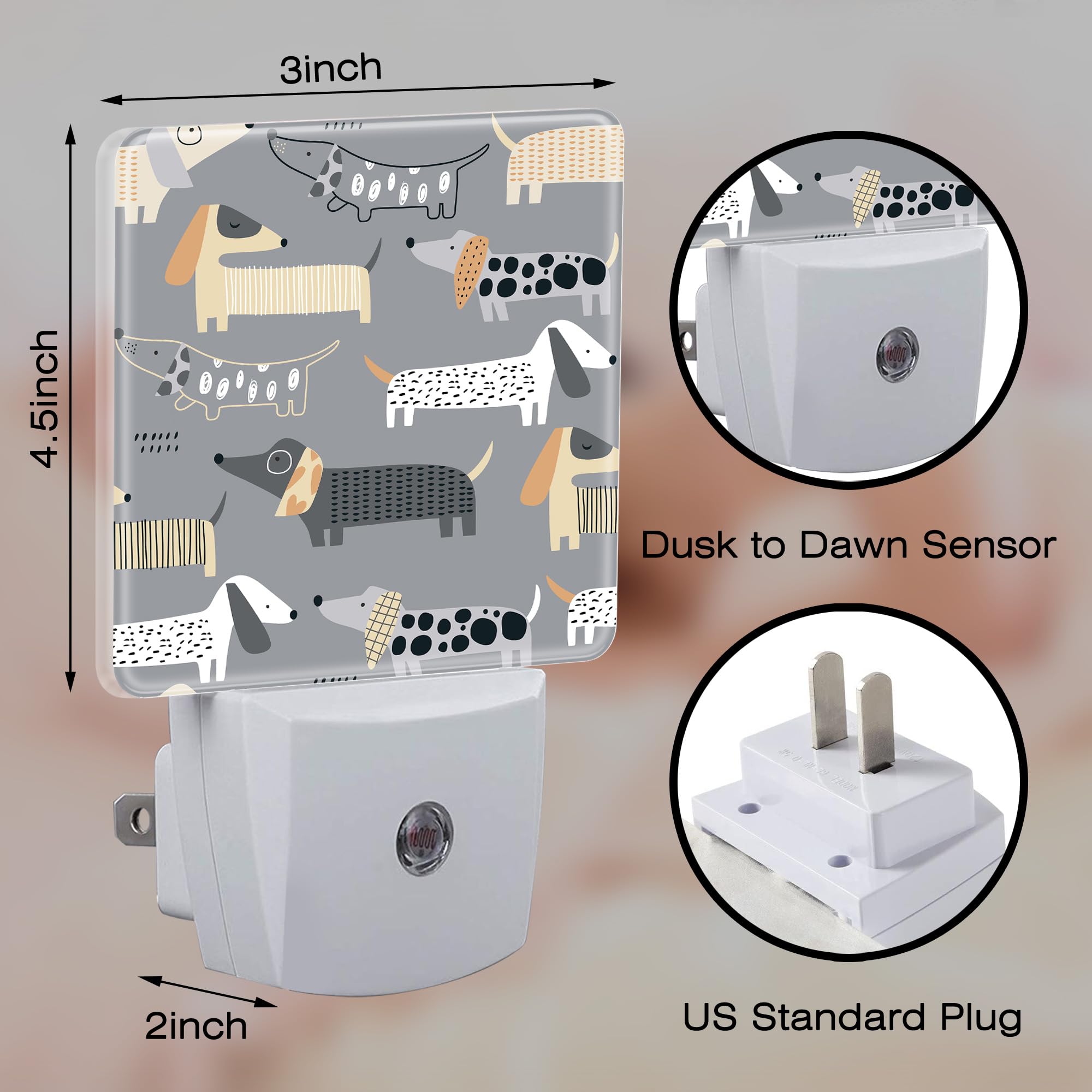 Sndheke Cute Dachshund Night Light, Childish Cartoon Dogs Dusk To Dawn Night Light Plug In,0.5W Energy Saving Sleep Friendly For