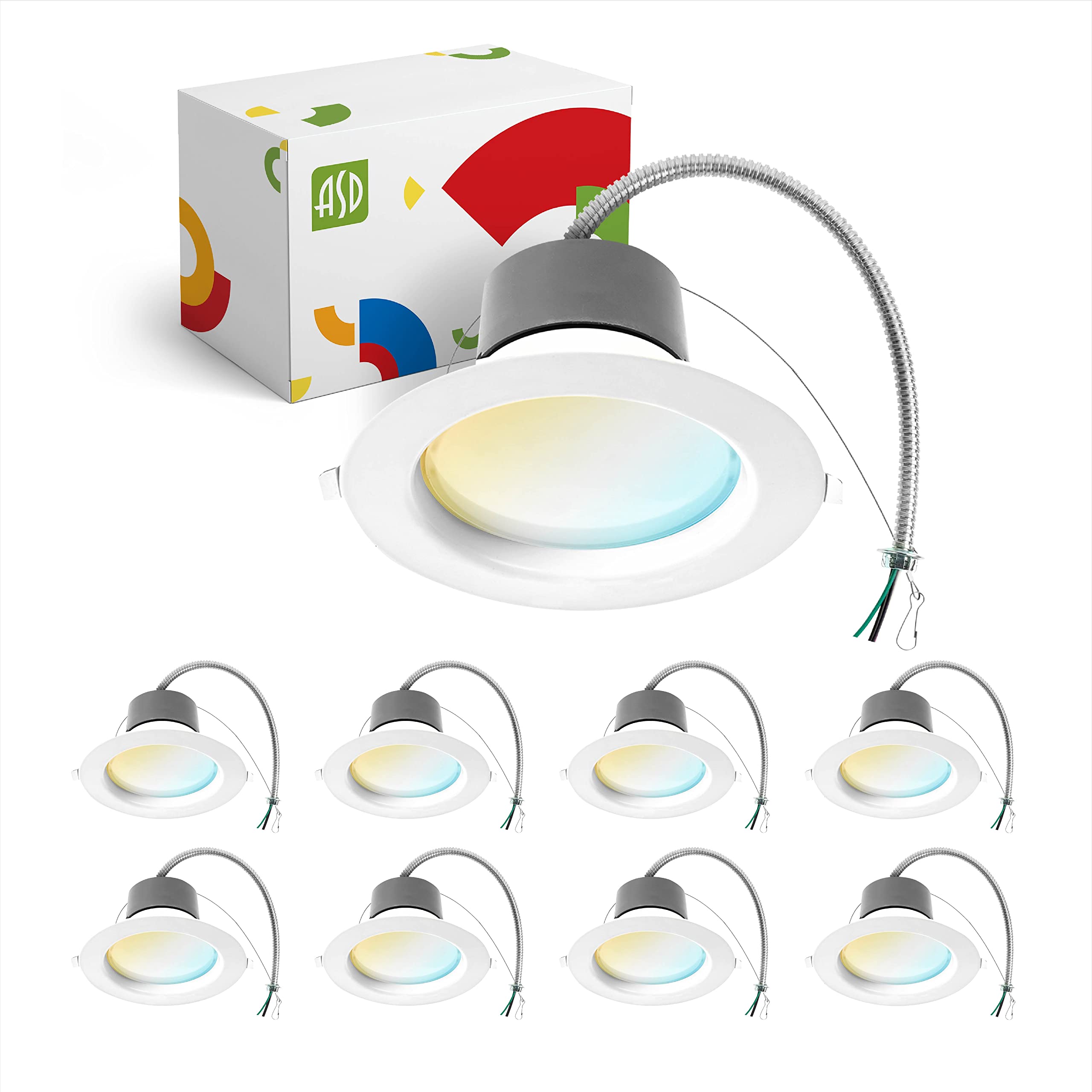 Asd 4 Inch Commercial Canless Led Downlight, Power Adjustable 7/10/13W Lighting, Dimmable Recessed Ceiling Light Fixture, 5 Colo
