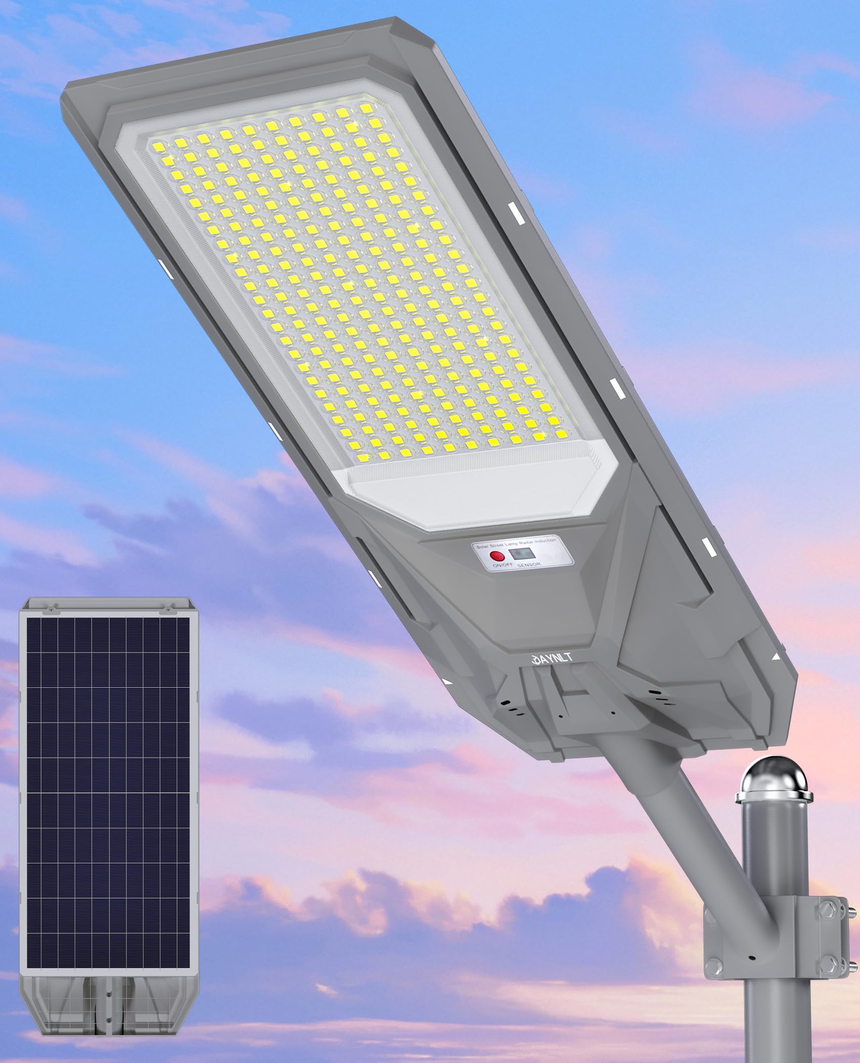 JAYNLT X-12000W Solar Street Lights 6500K Commercial Parking Lot Light Dusk to Dawn IP68 Waterproof Flood Security Street Lights Motion Sensor for PlayCourt Farm