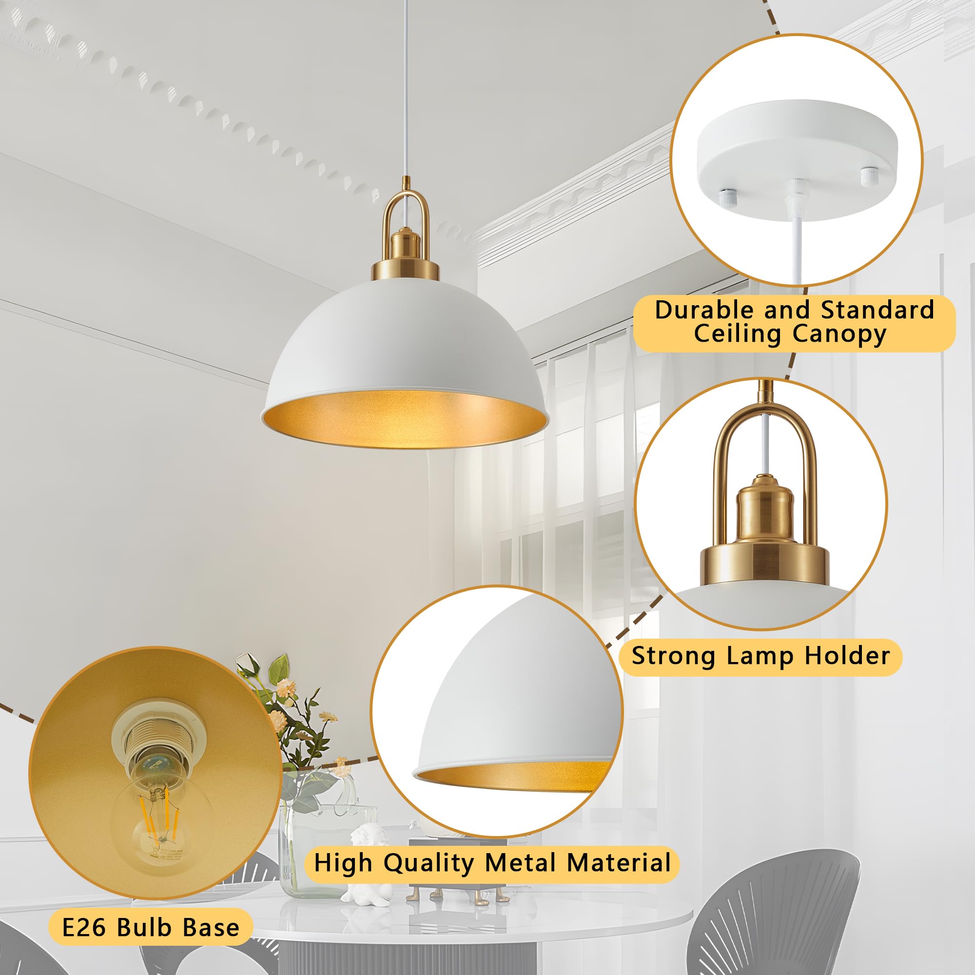 Febeleven 15.74'' Industrial White Large Pendant Light Matte Finish Metal Light Fixture Farmhouse Hanging Light For Kitchen Isla