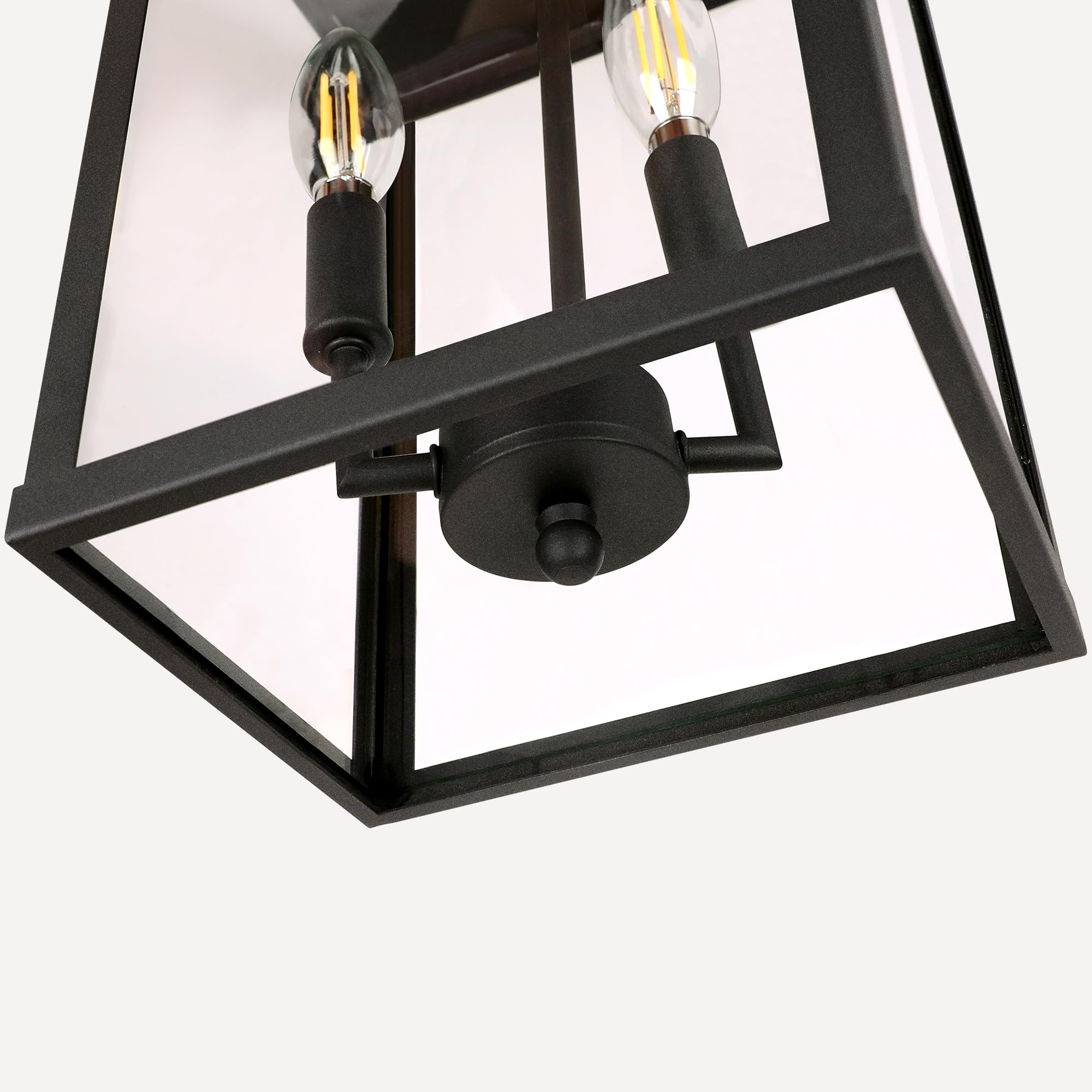 Large Outdoor Indoor Pendant Light 2-Light, Modern Black Metal Outside Chandelier Exterior Hanging Fixture Ceiling Mount With Cl