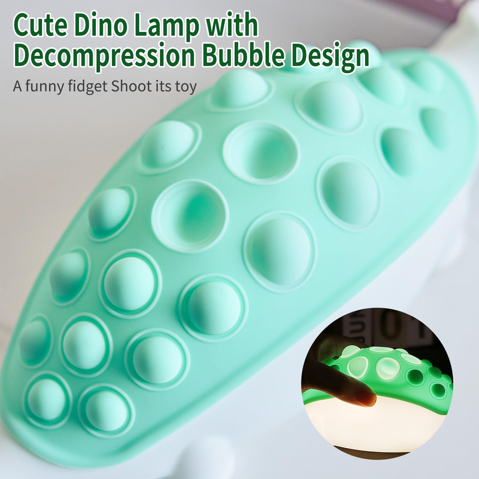 SALUOKE Dinosaur Kids Night Light,Silicone Nursery Dino Lamp with Pop Bubble,7 Nightlight Modes Rechargeable Bedside Touch,Baby