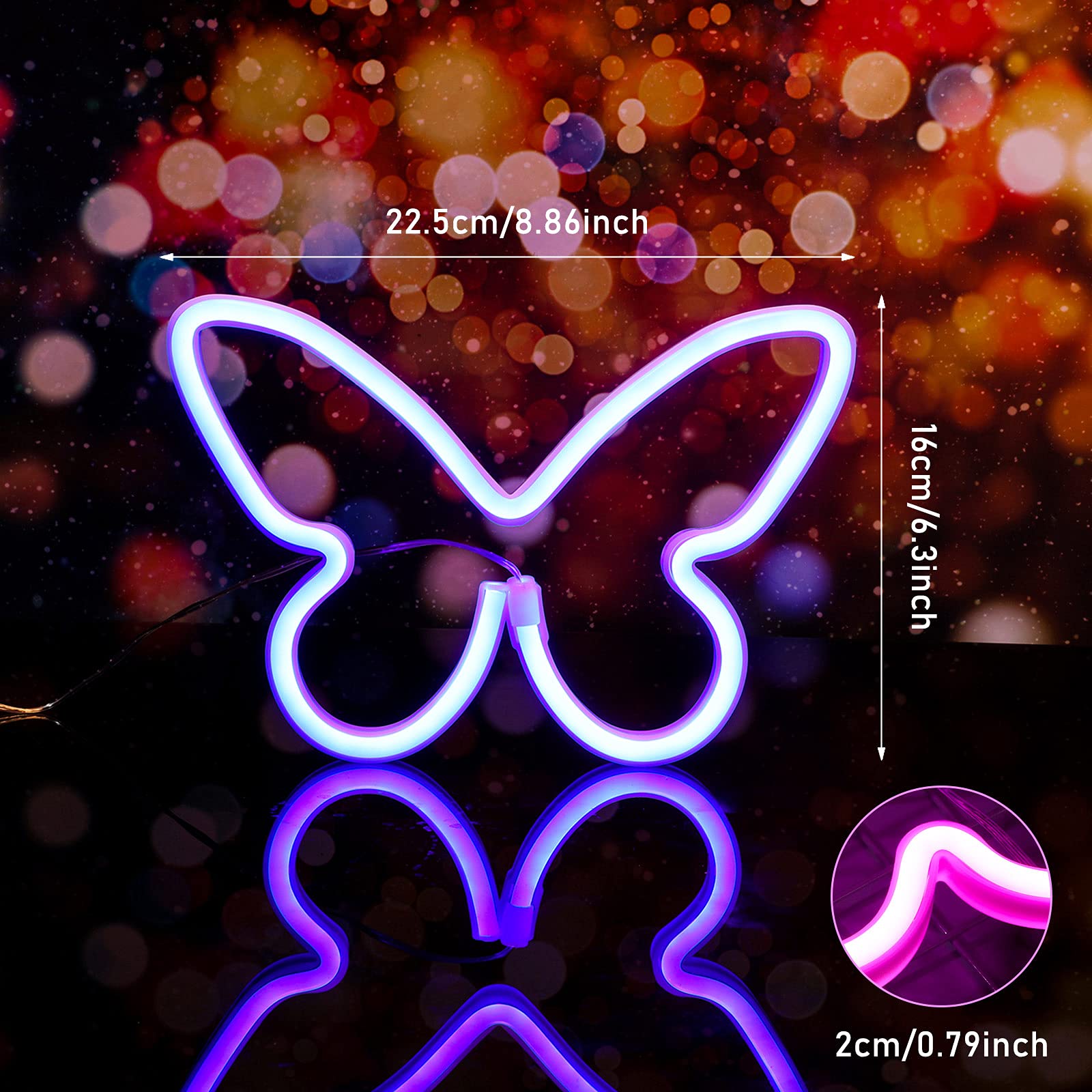 Riakrum Butterfly Neon Signs LED Light, 3AA Battery/USB, Pink & Blue, Wall Decor for Home, Bedroom, Party, Model Riakrum-Signs Butterfly LED-026
