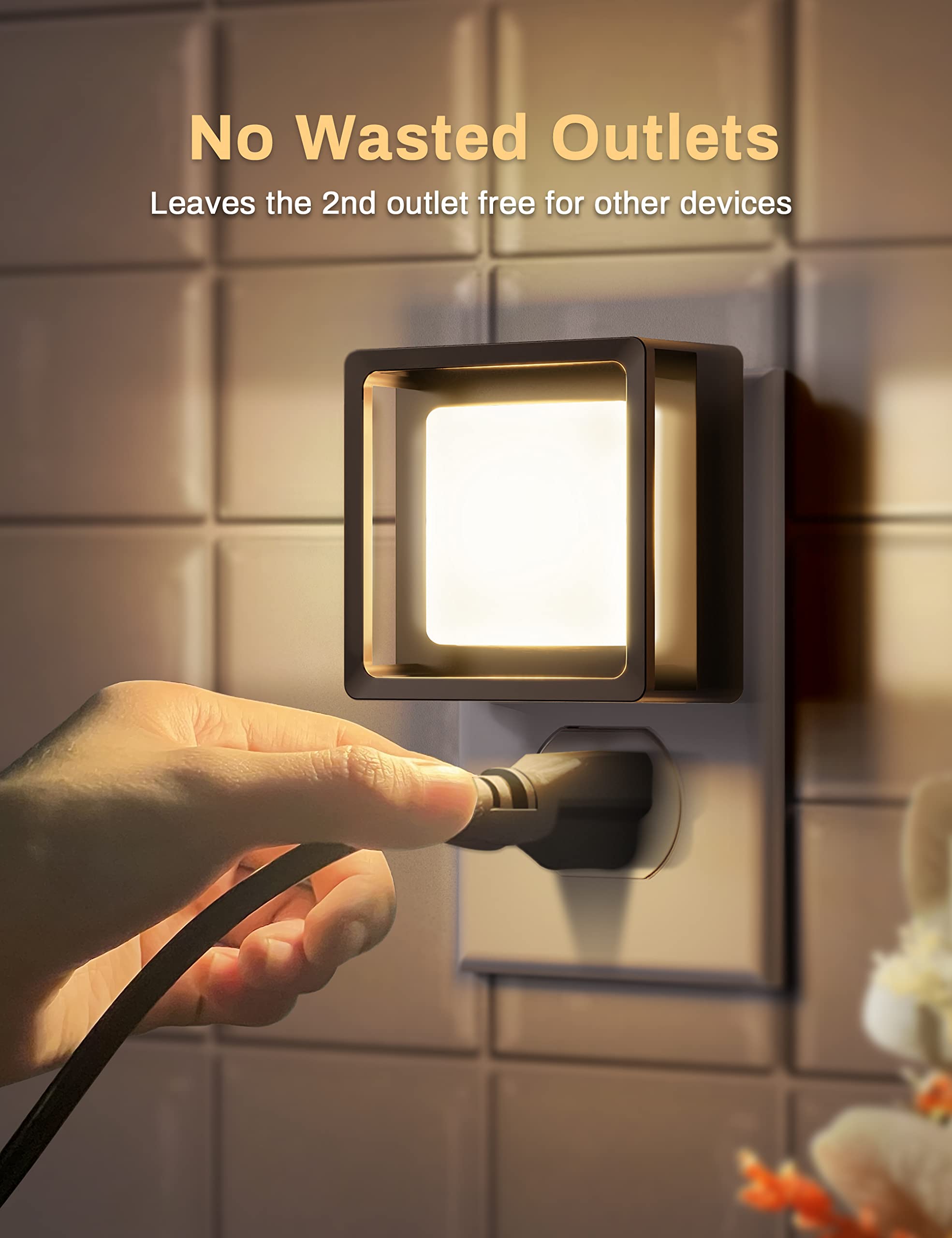 DORESshop Night Light 3000K LED Plug-in, Adjustable Brightness, 2 Pack, Soft White-Gold Cover
