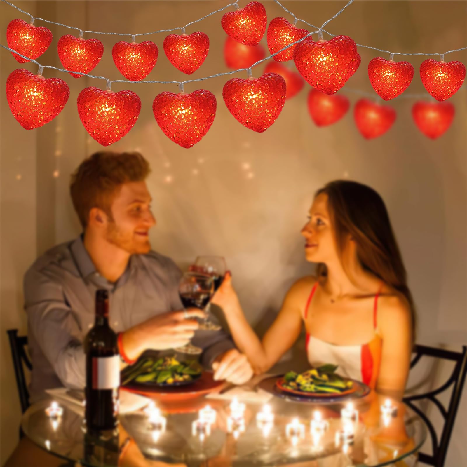 Valentines Heart String Lights Battery Operated, 6.8Ft Valentine Decoration Lights 10 Led Red Heart String Lights With Timer, Romantic Red Light Strings For Party Wedding Christmas Valentine Decor
