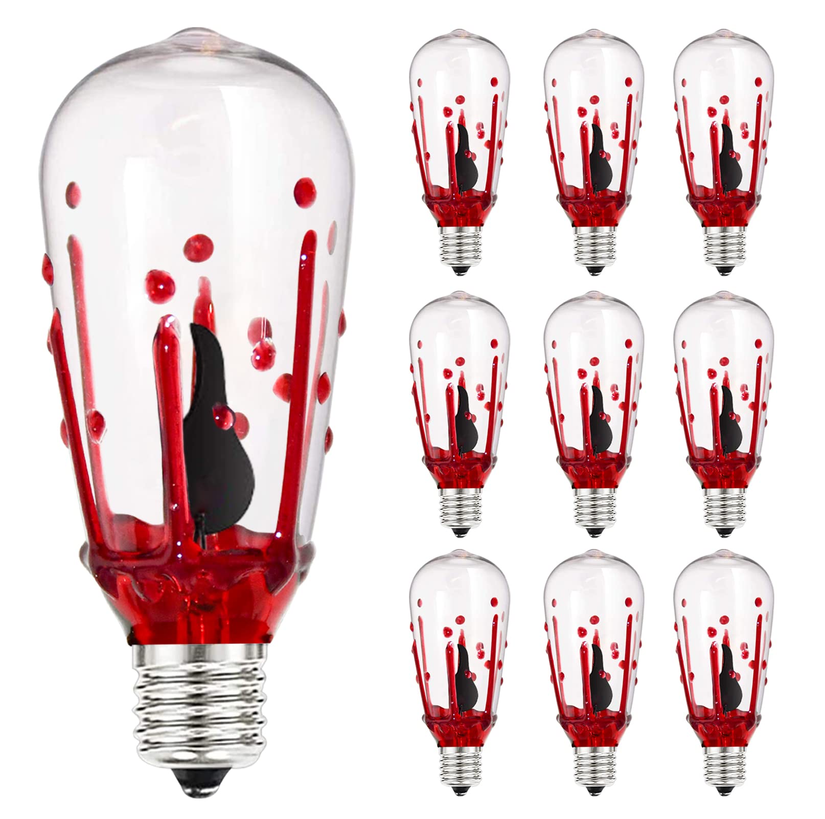 Halloween Flicker Flame Light Bulbs, ST40 Blood Drop Replacement Bulbs Edison Flicker LED Bulbs with Orange Red Flame for Outdoo