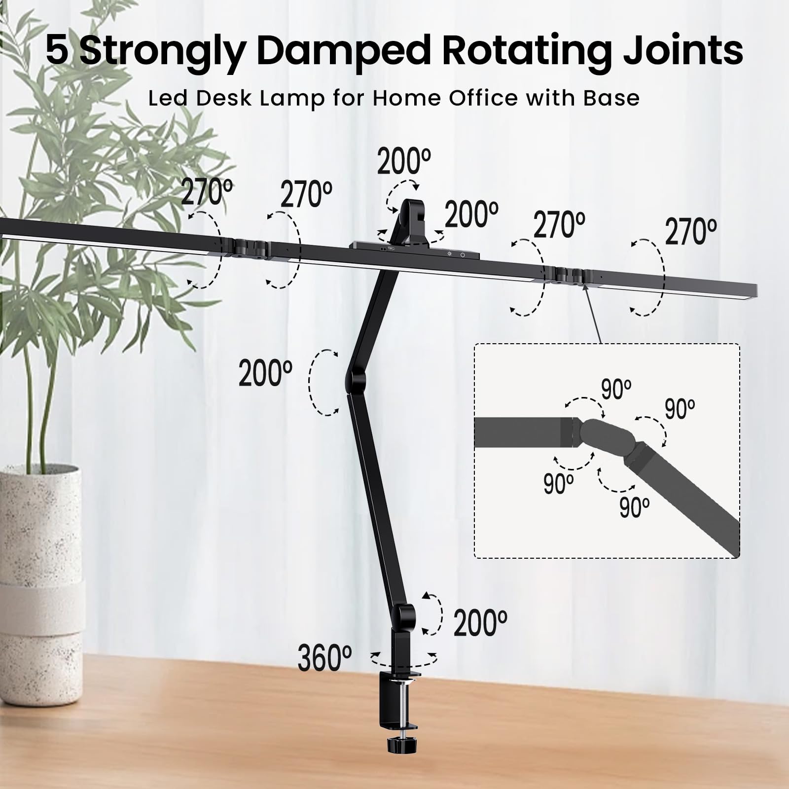 Bzta Led Desk Lamp For Home Office, Ultra Bright Touch-Dimming Architect Table Lamp With Clamp, 24W Adjustable Foldable Three Swing Arm Eyecare Led Desk Light With Infrared Sensor-Black