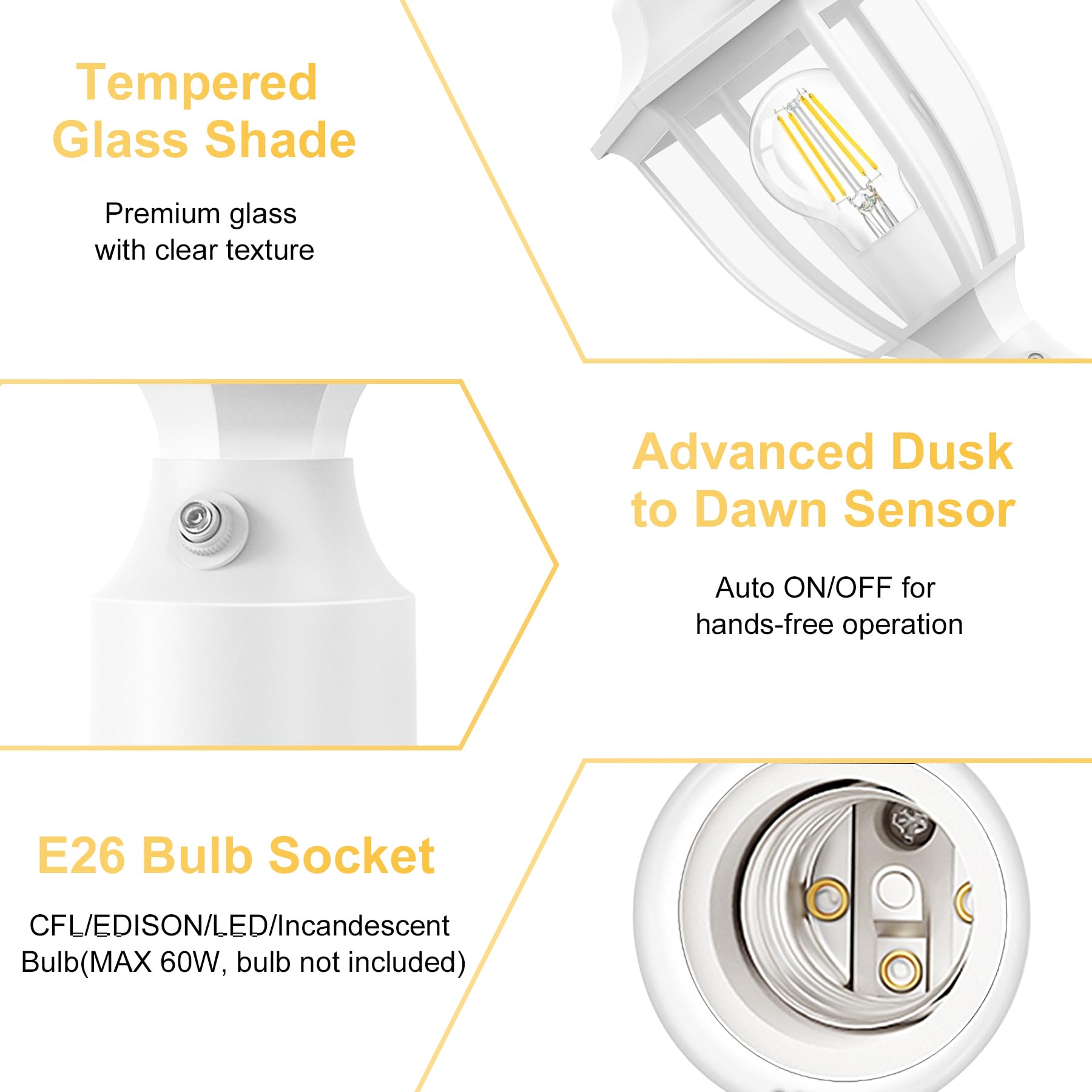 Lamomo Dusk to Dawn Outdoor Post Light, Waterproof Aluminum Lamp Fixture, White, 1-Pack for Yard, Patio, Garden