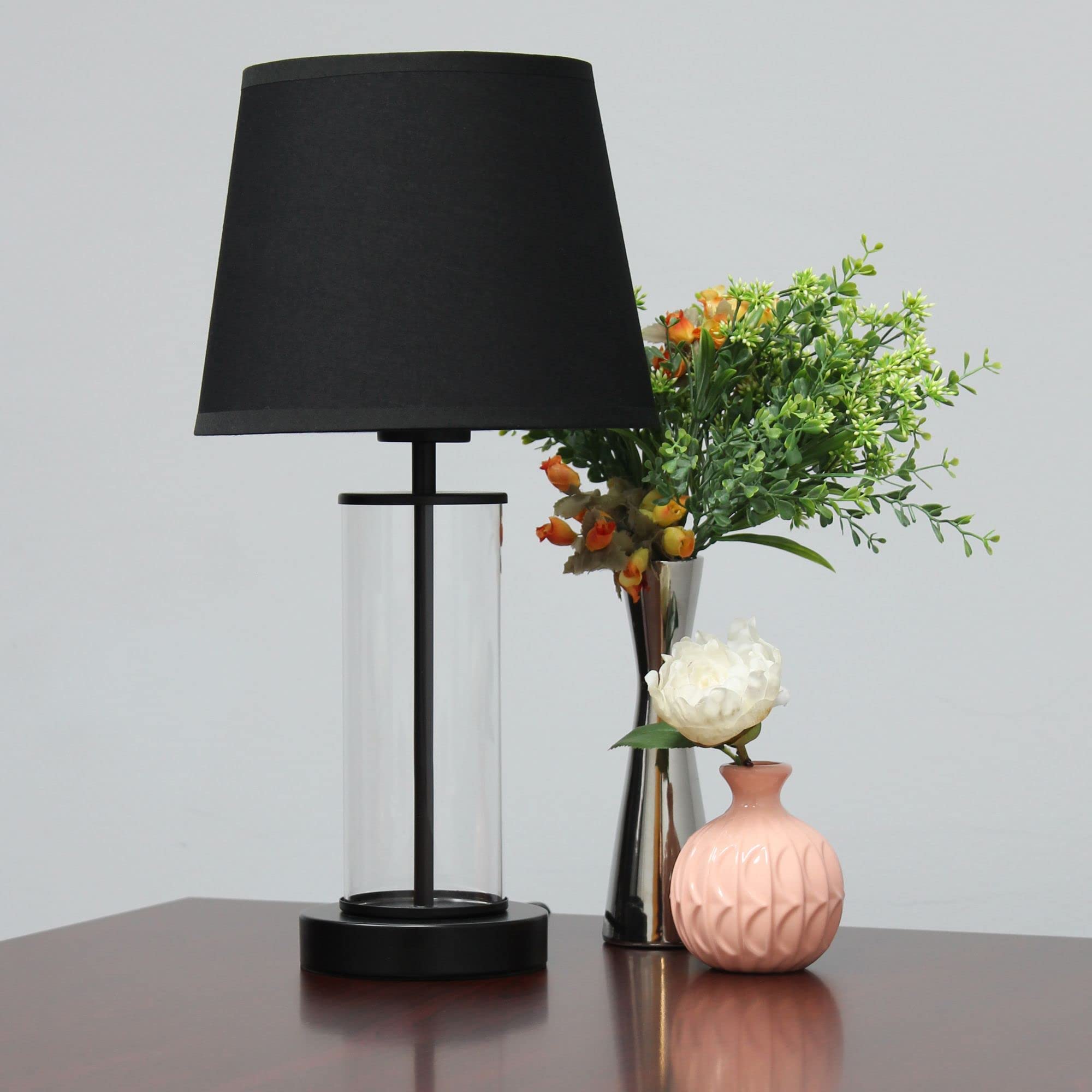 Simple Designs LT2081-BOB Coastal Bedside Table Lamp, Black Base, Black Shade, Glass, 8.66inL x 8.66inW x 16.93inH