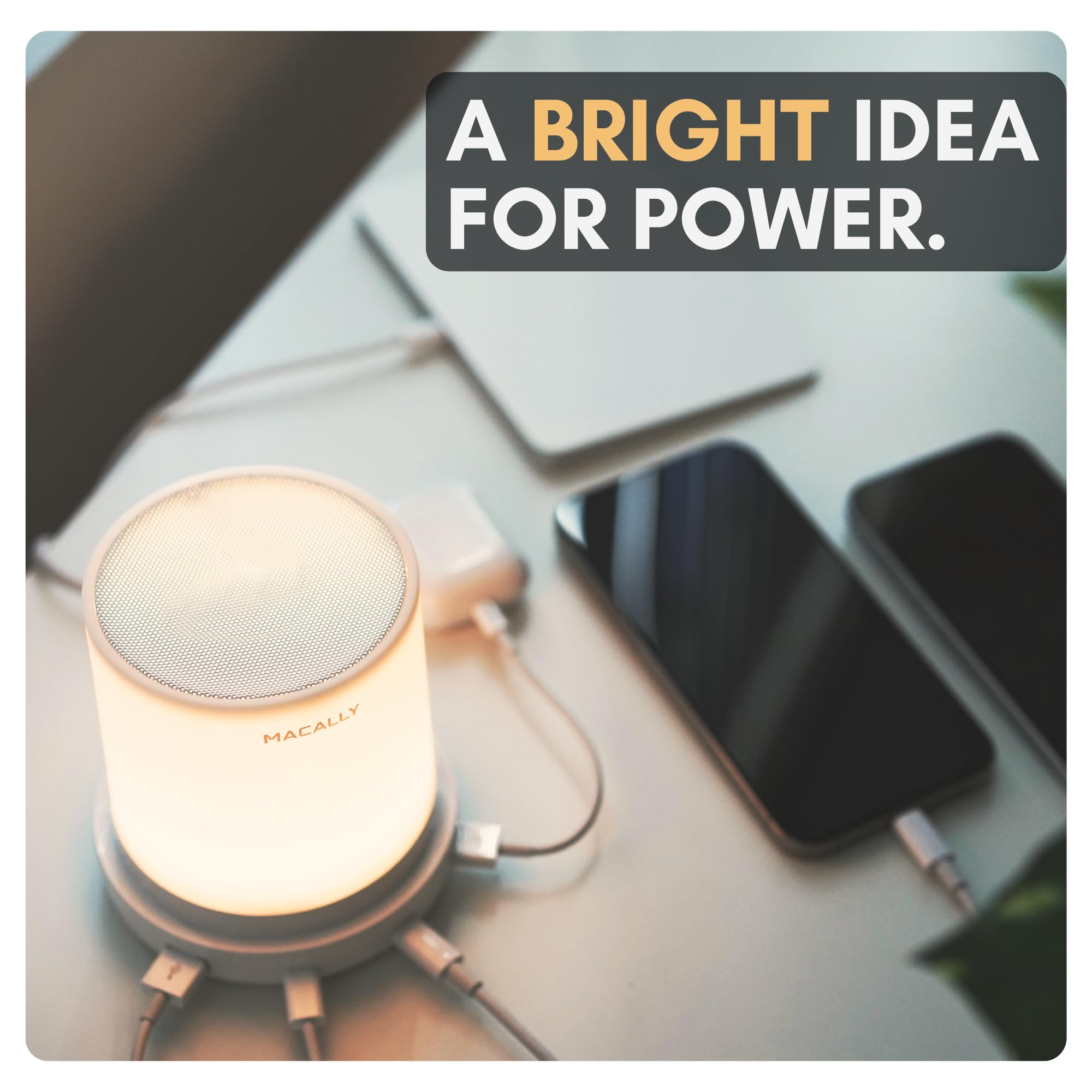 Macally Small Bedside Lamp - 3-Way Dimmable Touch Light with USB C & A Ports - White, Model LAMPCHARGAC