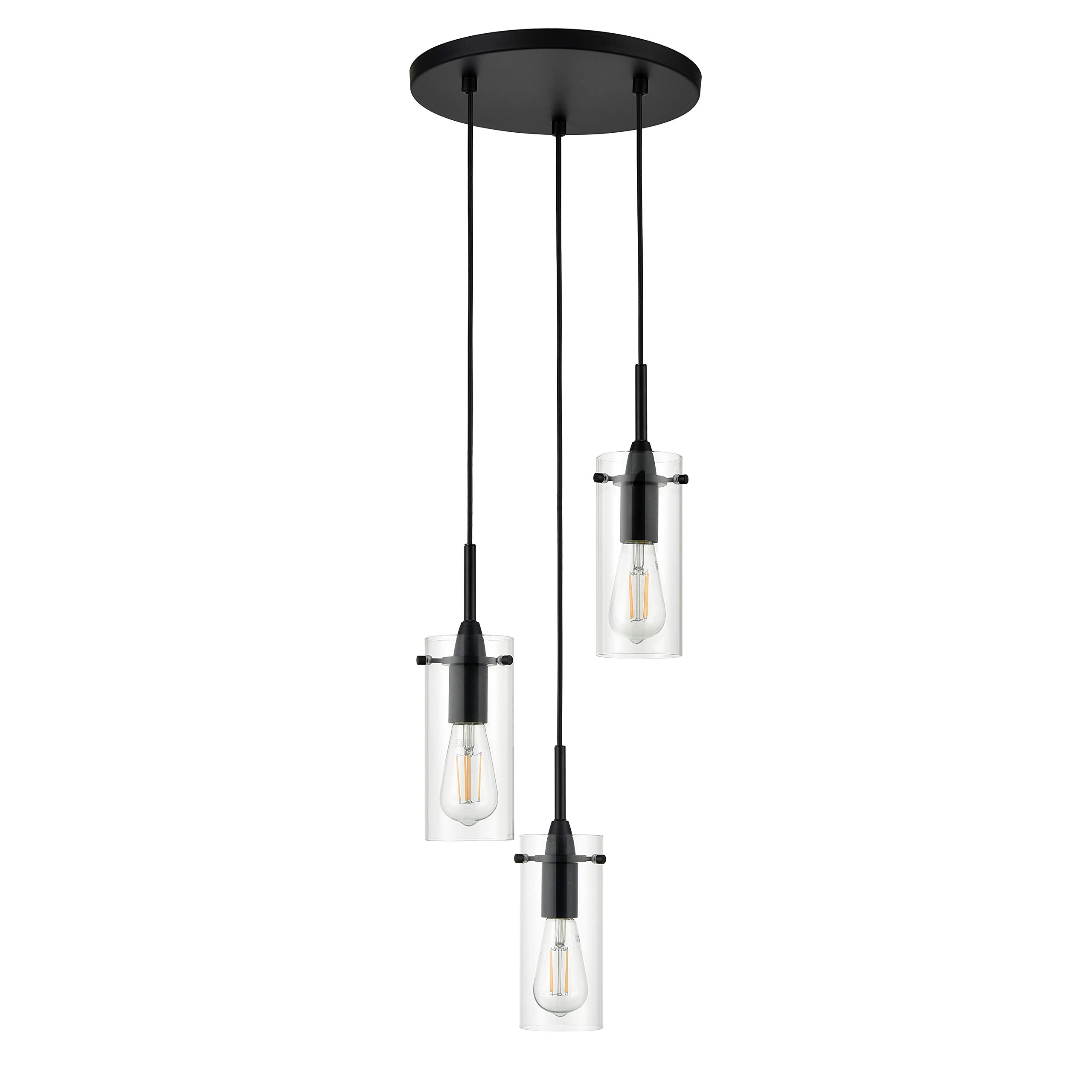 Linea di Liara 3-Light Cluster Pendant Light Black Metal Chandelier Foyer Lighting Model LL-C43-5BLK