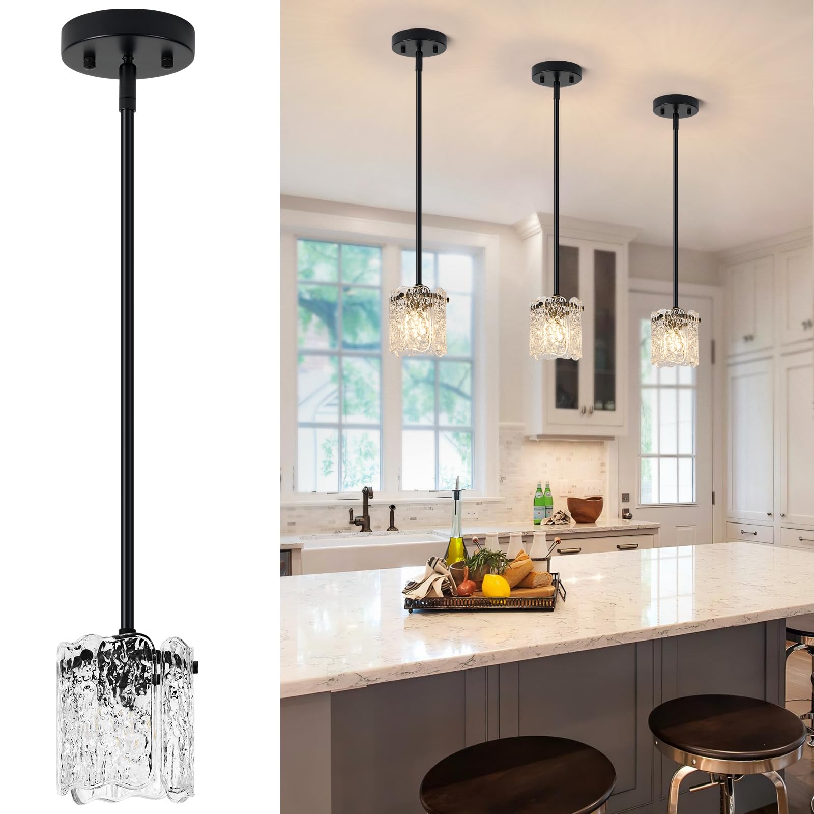 Osimir Black Pendant Light, 1-Light Mini Glass Hanging Fixture, Modern Design, E12 Base, Model OS-MM5002