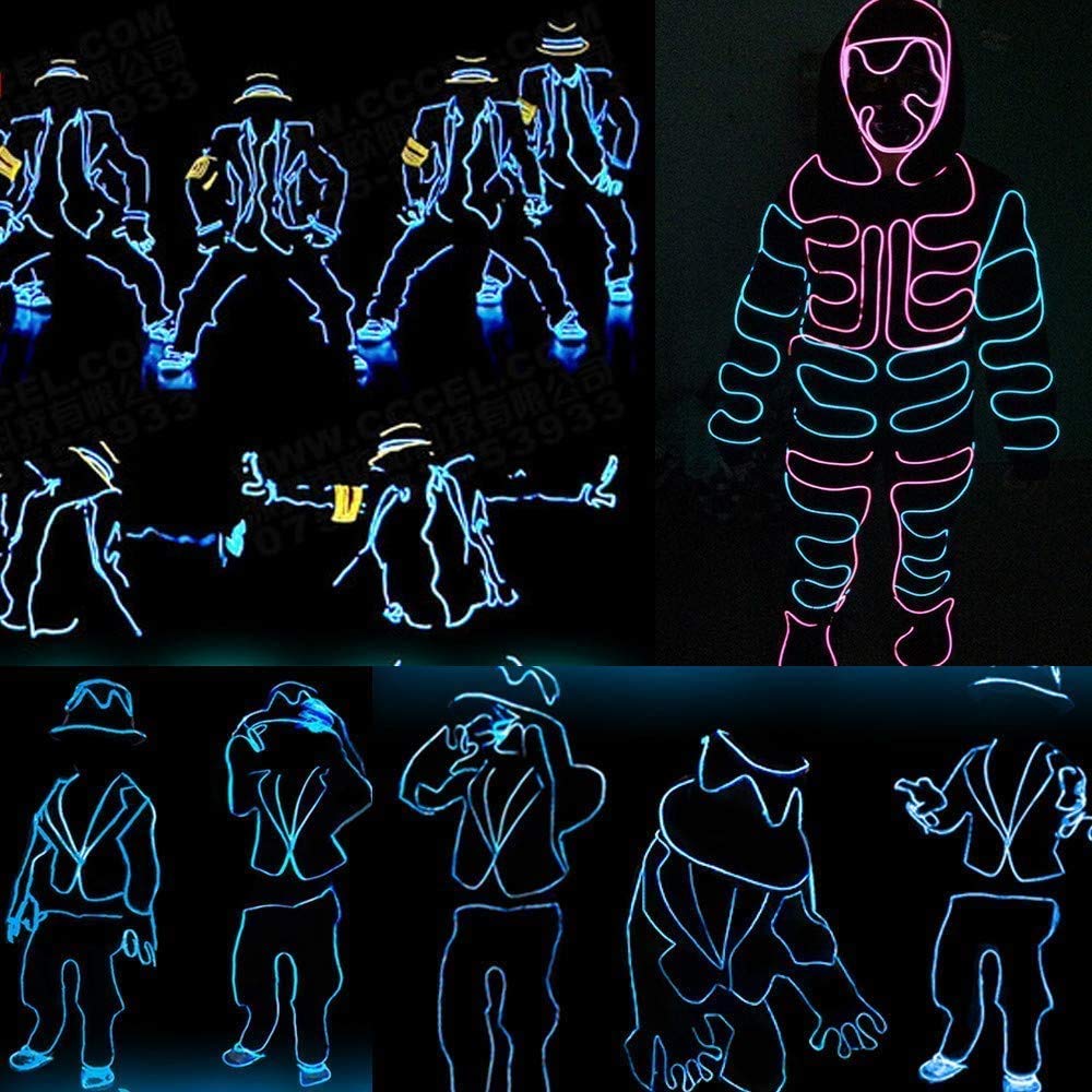 JIGUOOR EL Wire Neon Light Strip, 9.8ft/3m, Blue, Copper Material, 360° Illumination for DIY & Party Decoration